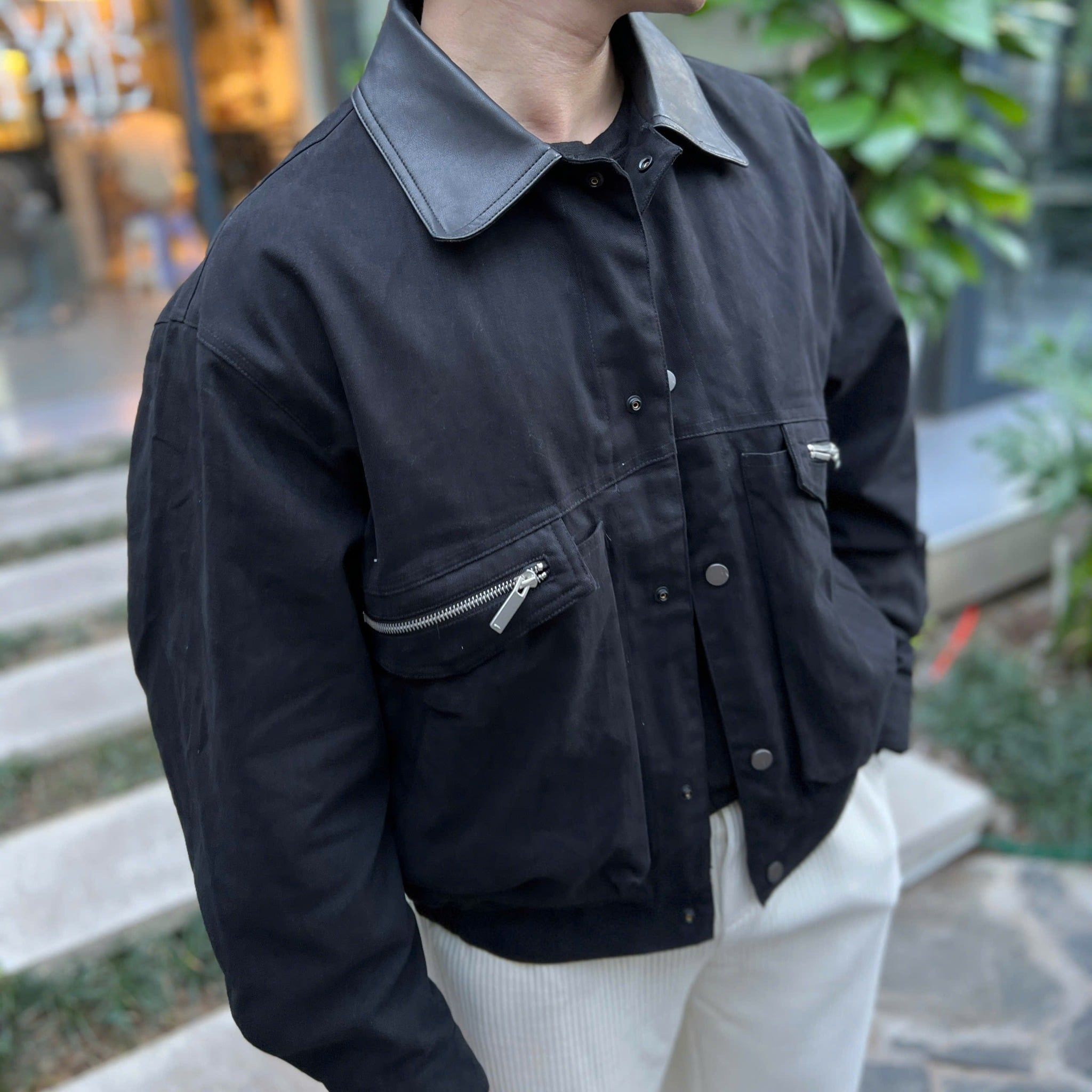  [ẢNH THẬT] Áo Khoác Jean Nam Phối Cổ Da 25517 