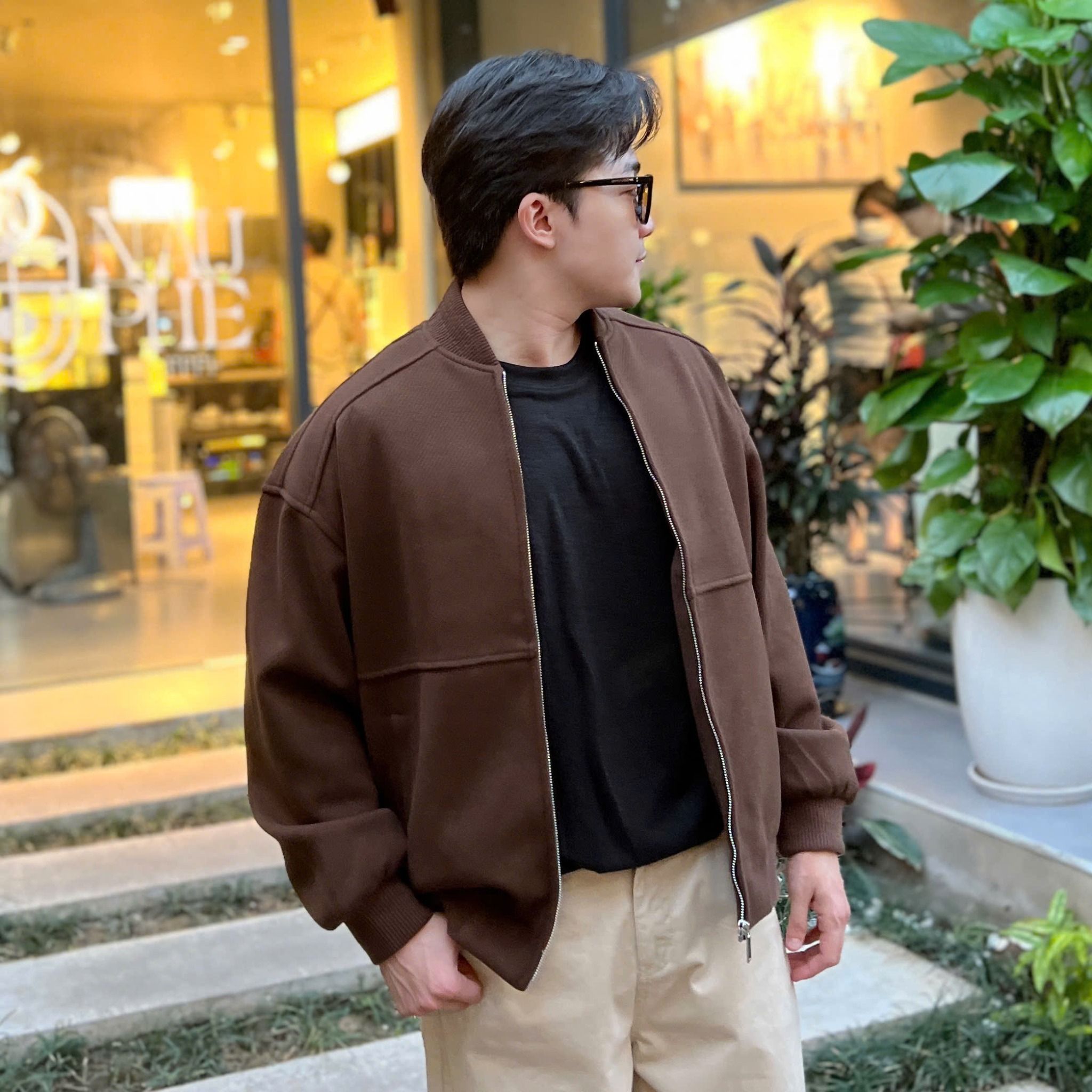  [ẢNH THẬT] Áo Khoác Bomber Dạ Nam Trơn Khoá Kéo 