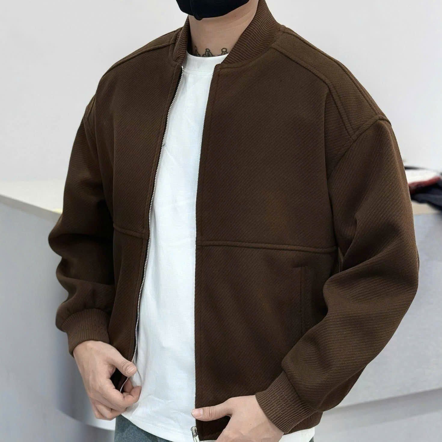  [ẢNH THẬT] Áo Khoác Bomber Dạ Nam Trơn Khoá Kéo 