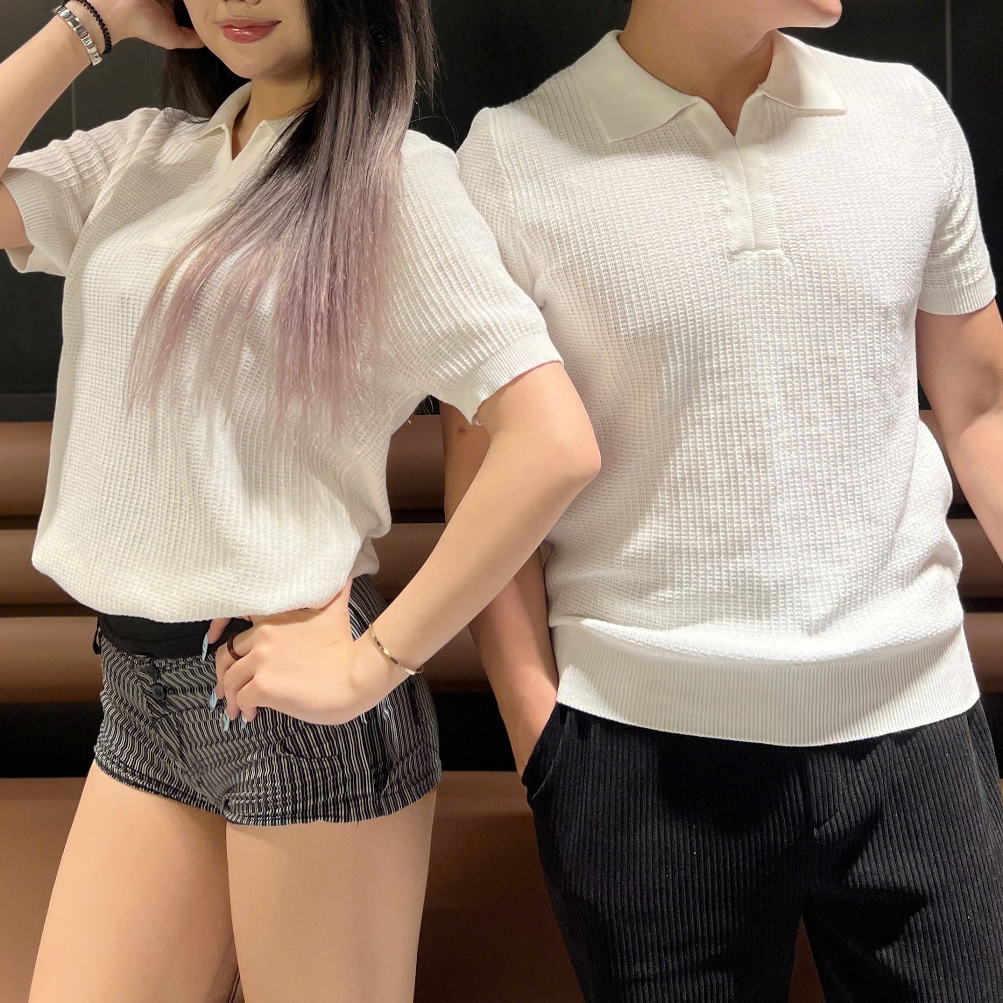  [ẢNH THẬT] Áo Polo Len Ngắn Tay Nam Trơn Cổ V M6138 