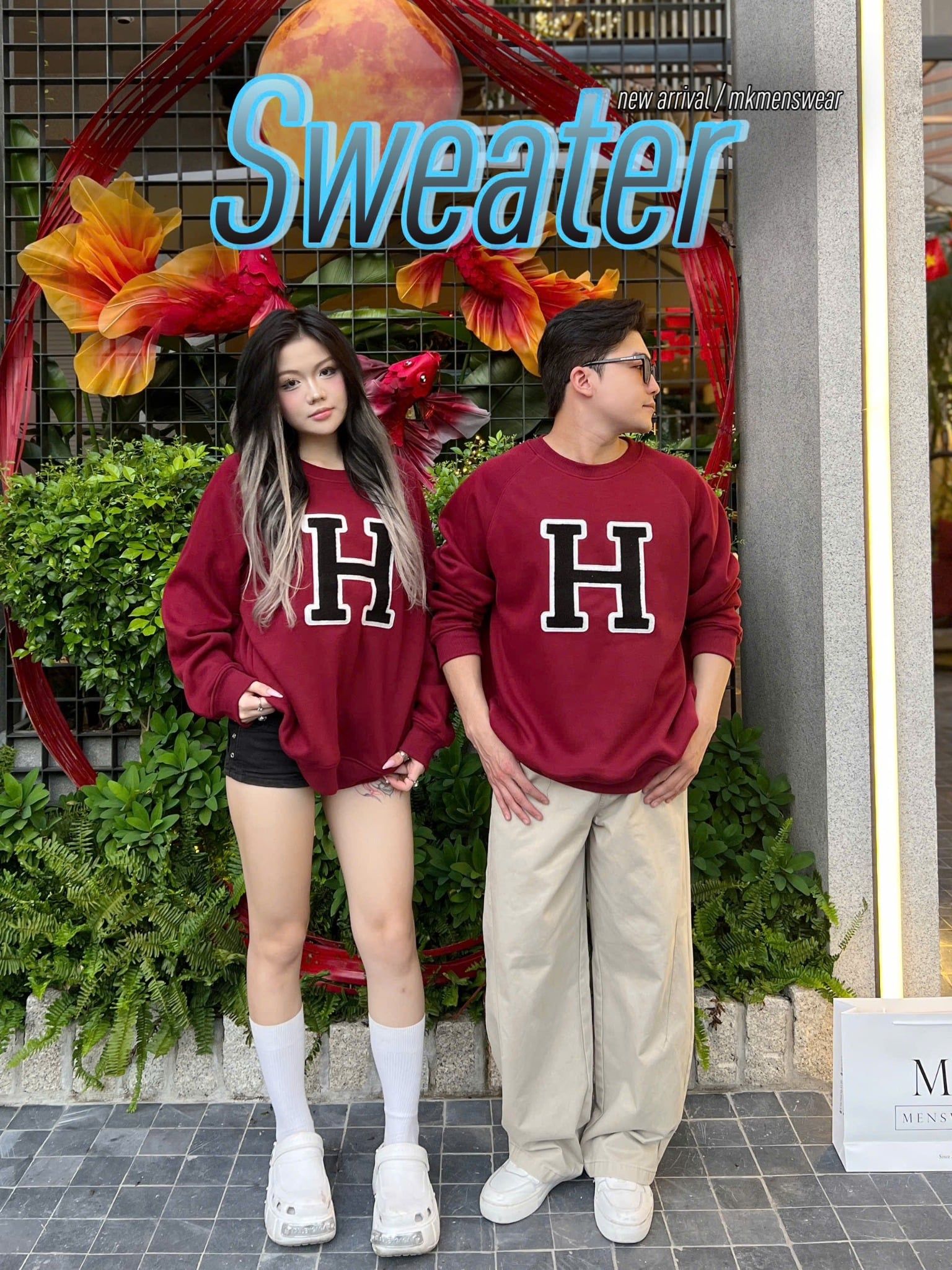  [ẢNH THẬT] Áo Dài Tay Nỉ Nam Nữ Thêu Chữ H 3388 