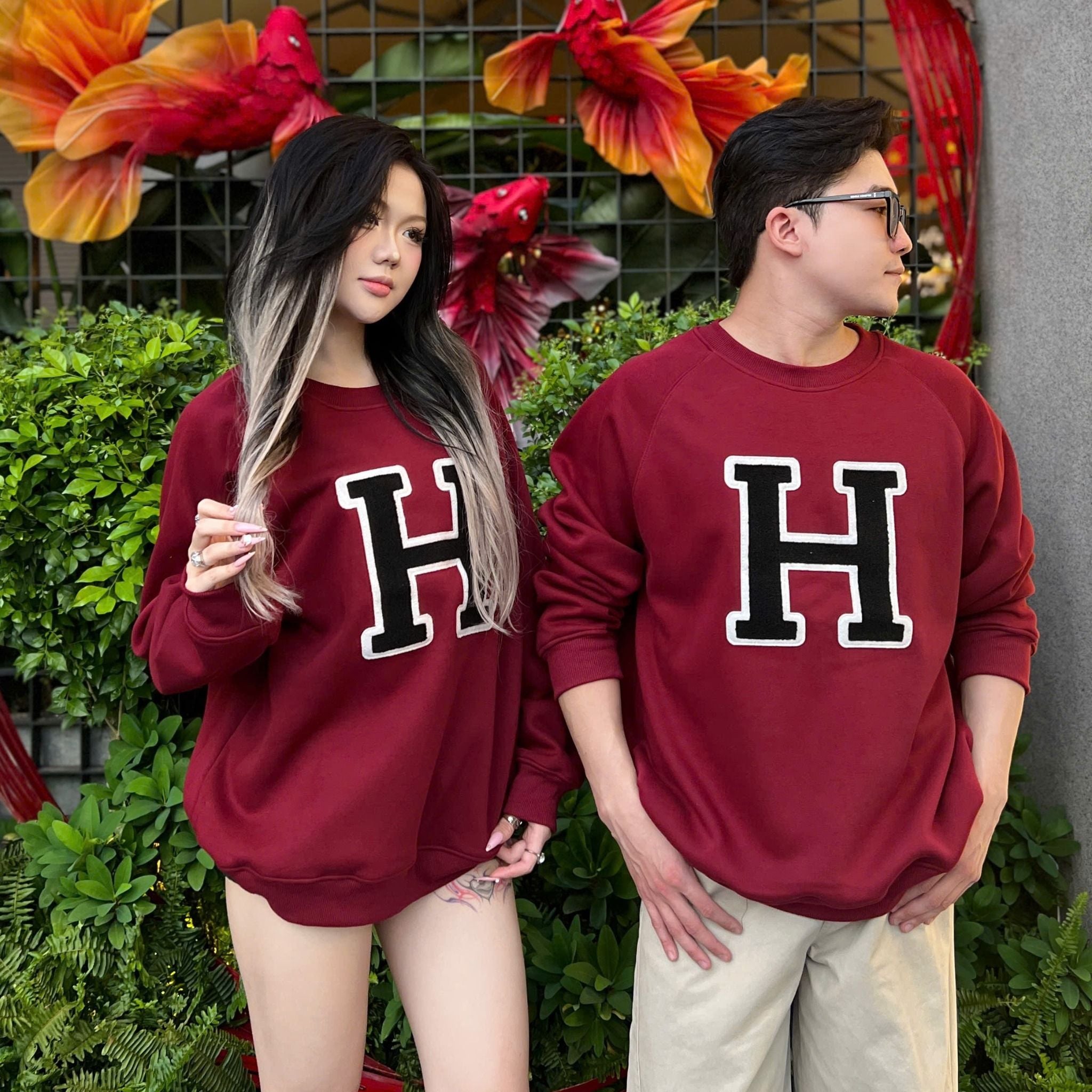  [ẢNH THẬT] Áo Dài Tay Nỉ Nam Nữ Thêu Chữ H 3388 