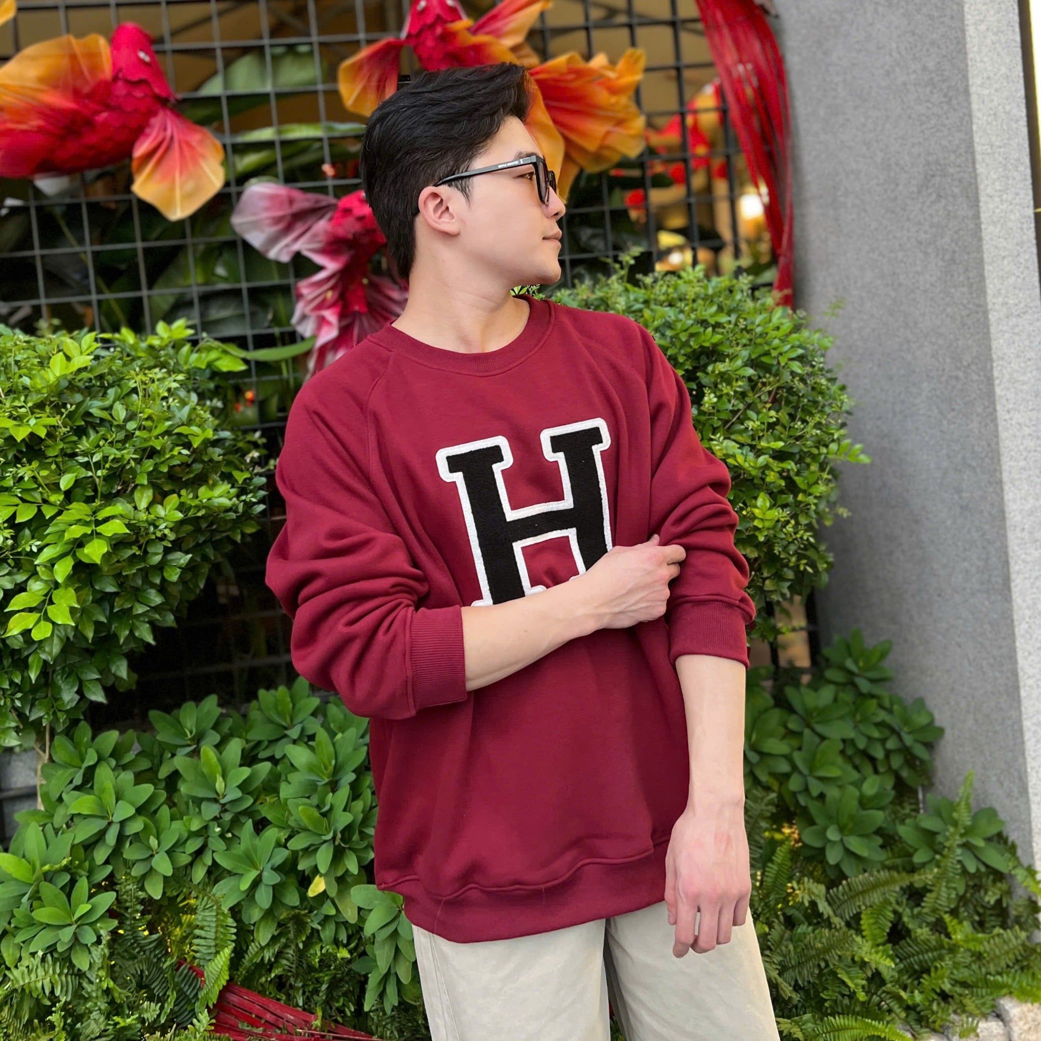  [ẢNH THẬT] Áo Dài Tay Nỉ Nam Nữ Thêu Chữ H 3388 