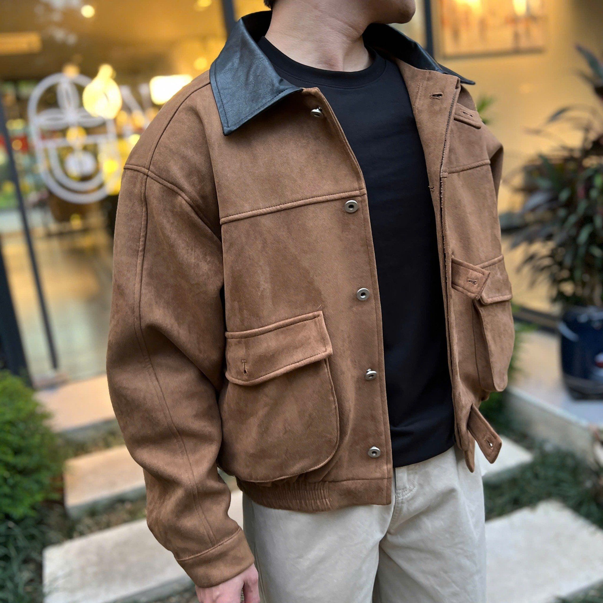  [ẢNH THẬT] Áo Khoác Da Lộn Nam Phối Cổ Da 2501 