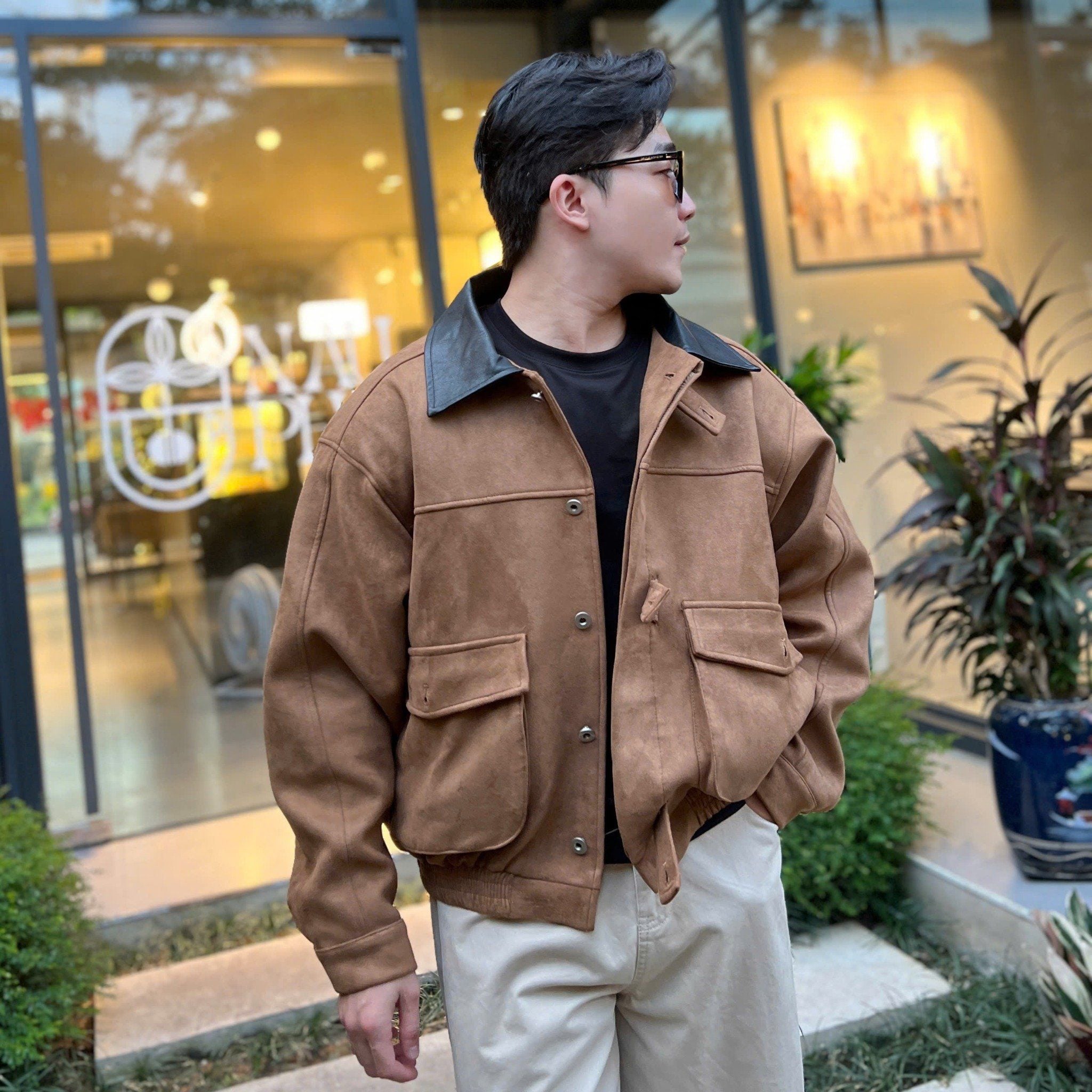  [ẢNH THẬT] Áo Khoác Da Lộn Nam Phối Cổ Da 2501 