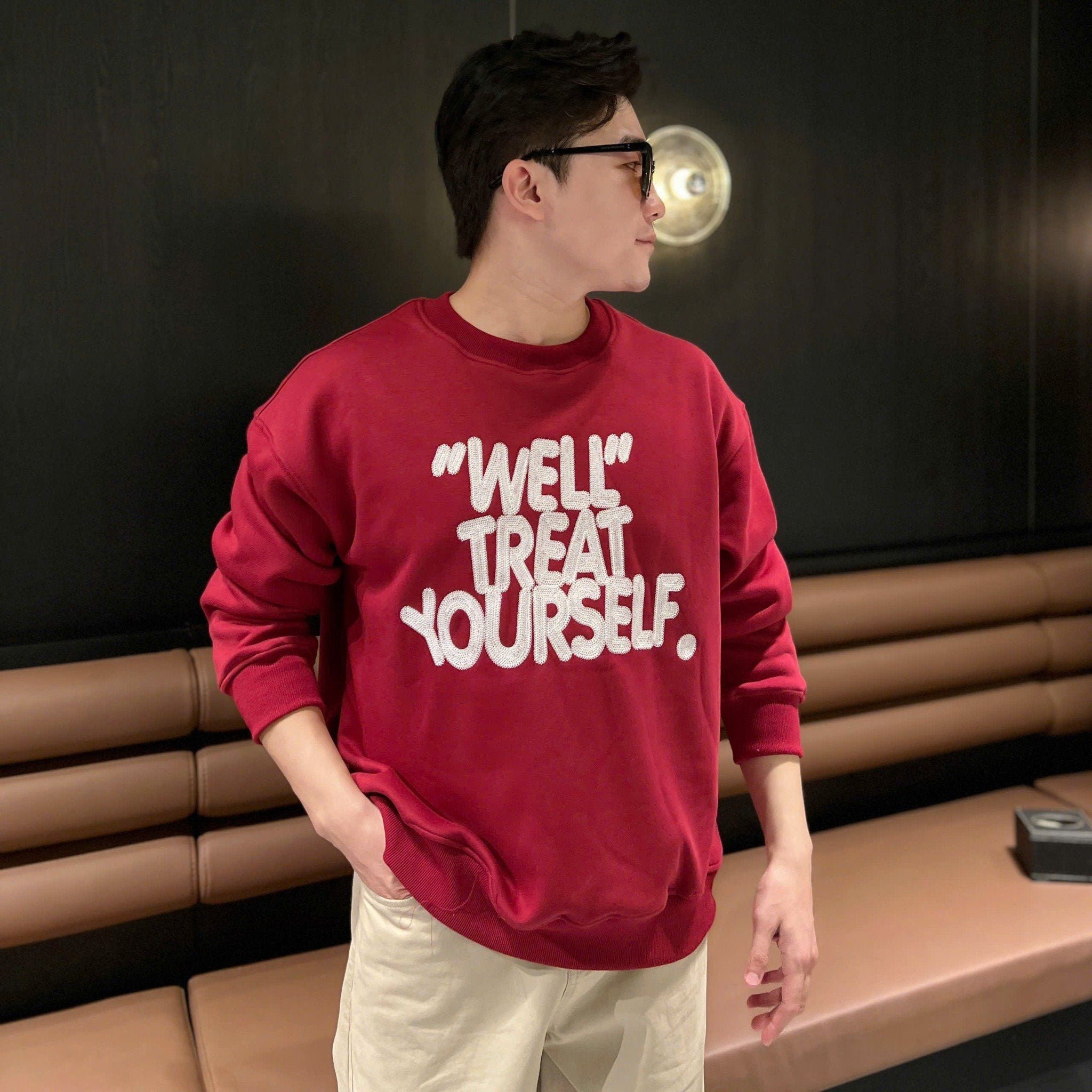  [ẢNH THẬT] Áo Nỉ Dài Tay Nam Thêu Chữ Ngực 3389 