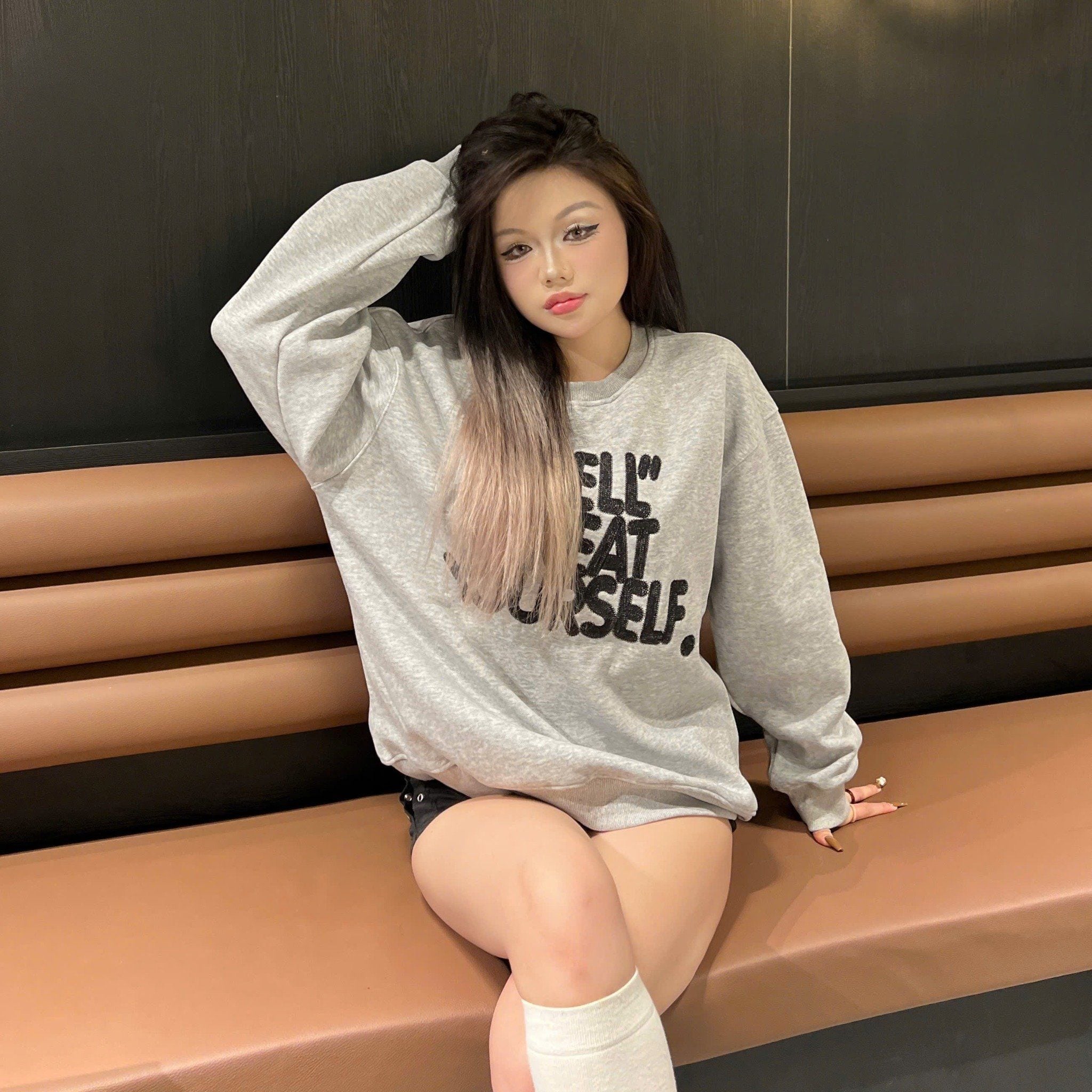  [ẢNH THẬT] Áo Nỉ Dài Tay Nam Thêu Chữ Ngực 3389 