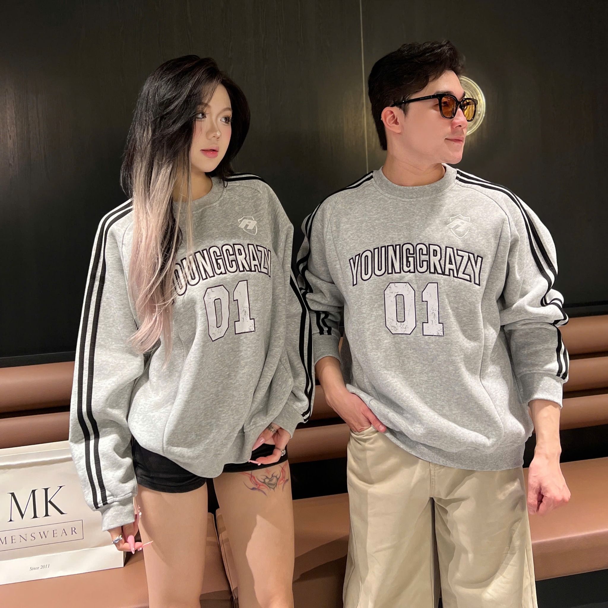  [ẢNH THẬT] Áo Dài Tay Nỉ Nam Sọc Tay Chữ Thêu 3331 