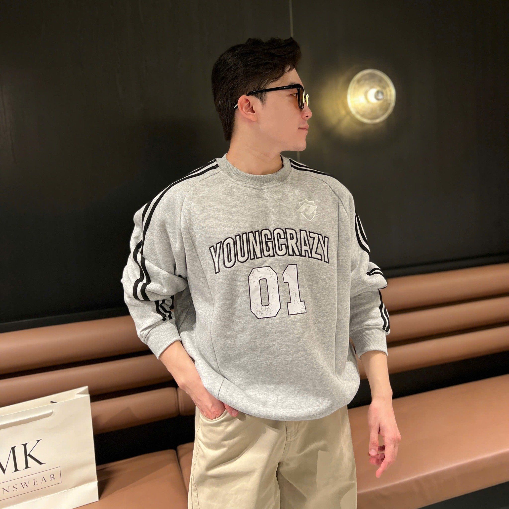  [ẢNH THẬT] Áo Dài Tay Nỉ Nam Sọc Tay Chữ Thêu 3331 