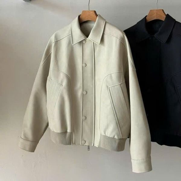  [ẢNH THẬT] Áo Khoác Da Nam Trơn Cổ Bẻ A569 