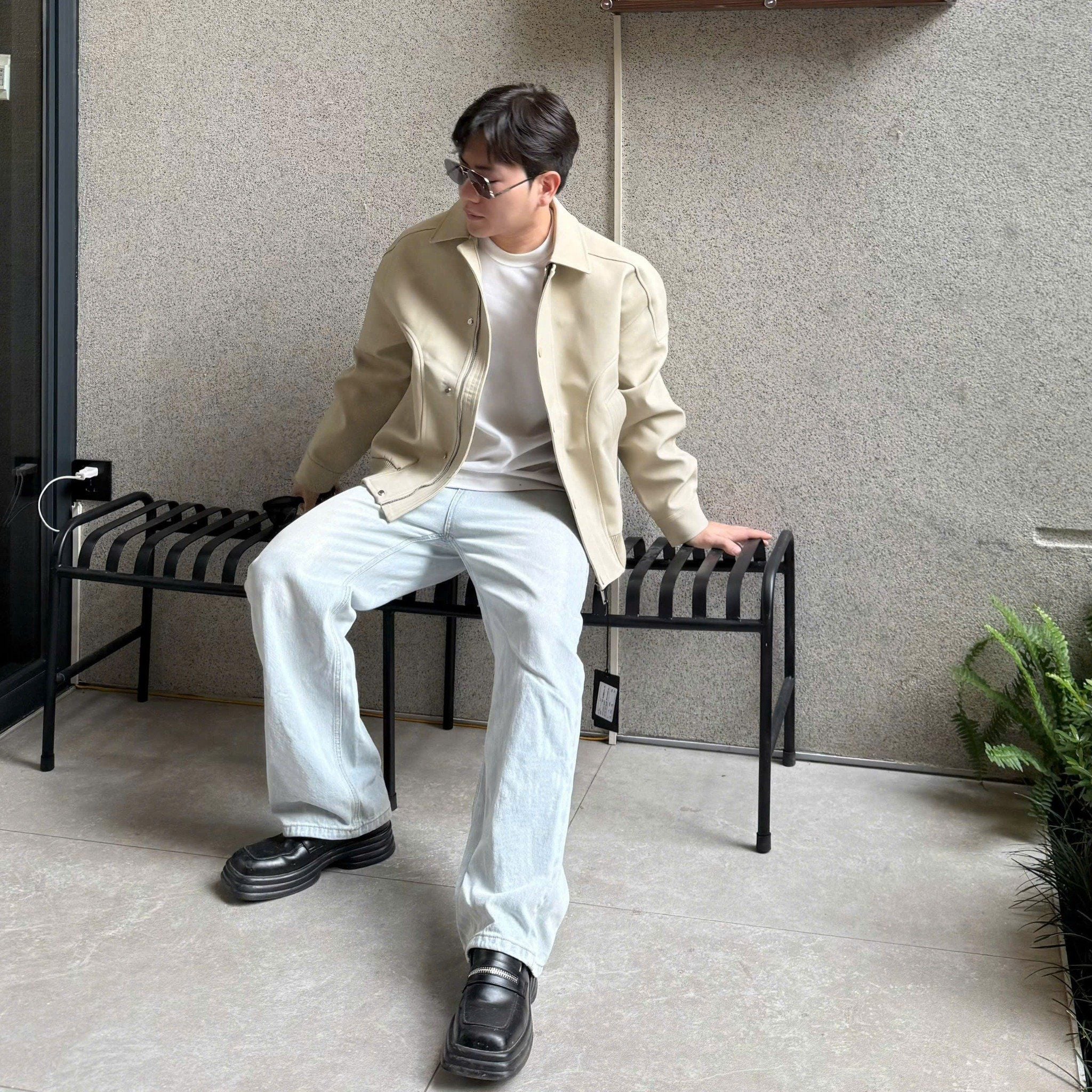  [ẢNH THẬT] Áo Khoác Da Nam Trơn Cổ Bẻ A569 