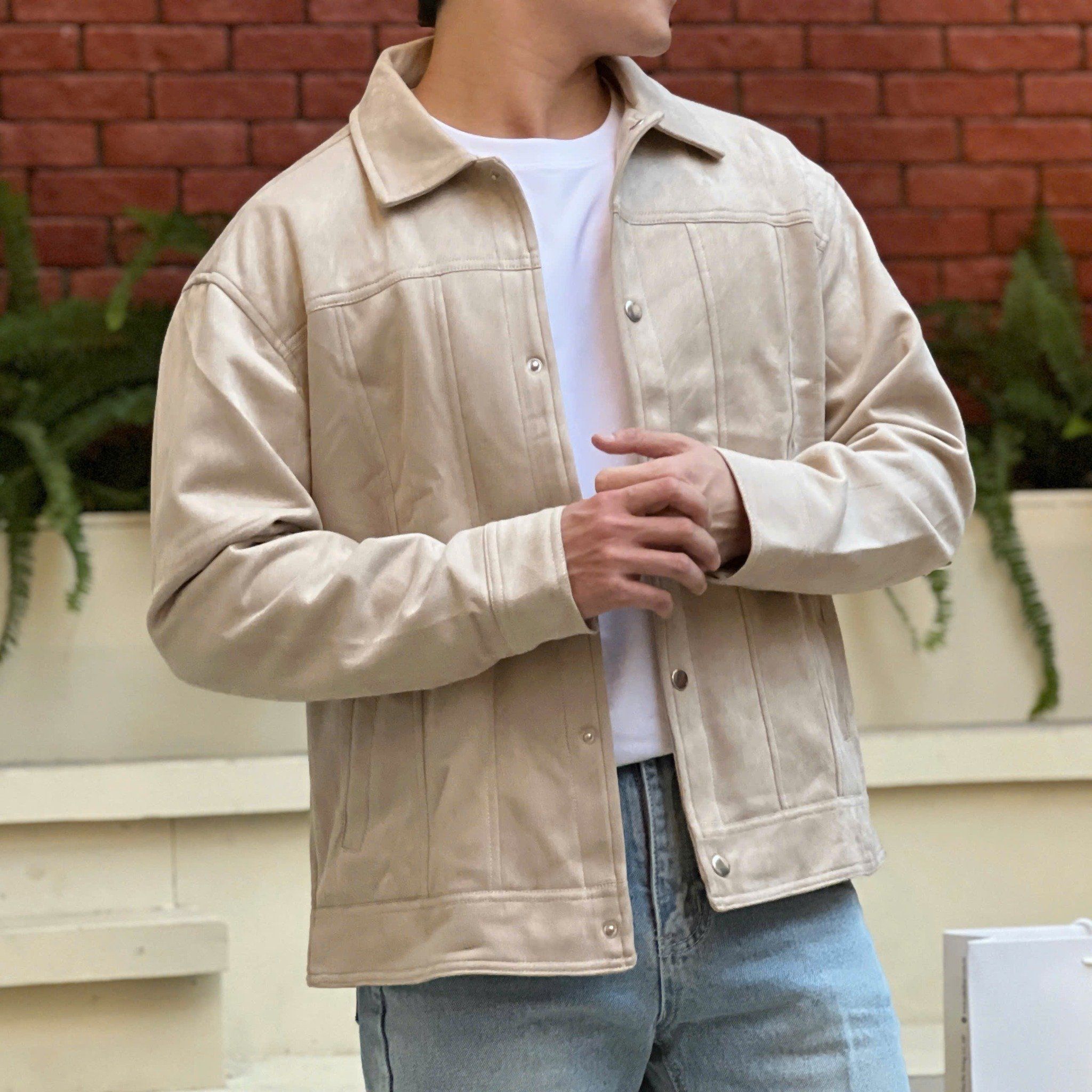  [ẢNH THẬT] Áo Khoác Da Lộn Nam Cổ Bẻ Trơn KAF 25 