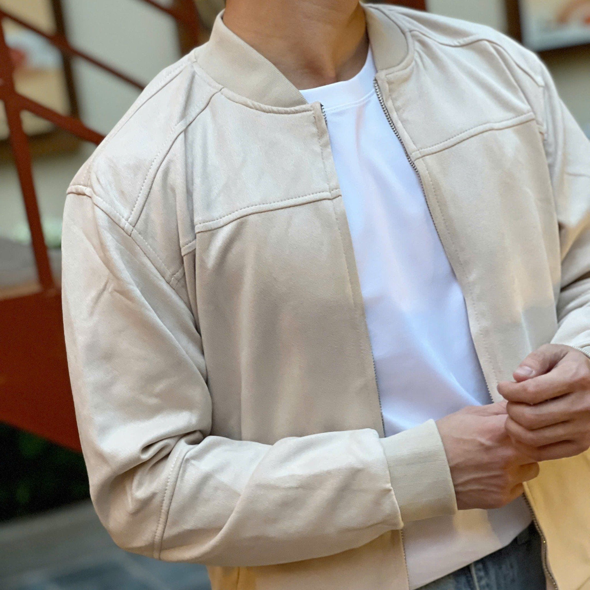  [ẢNH THẬT] Áo Khoác Bomber Da Lộn Nam Trơn KAF 25 