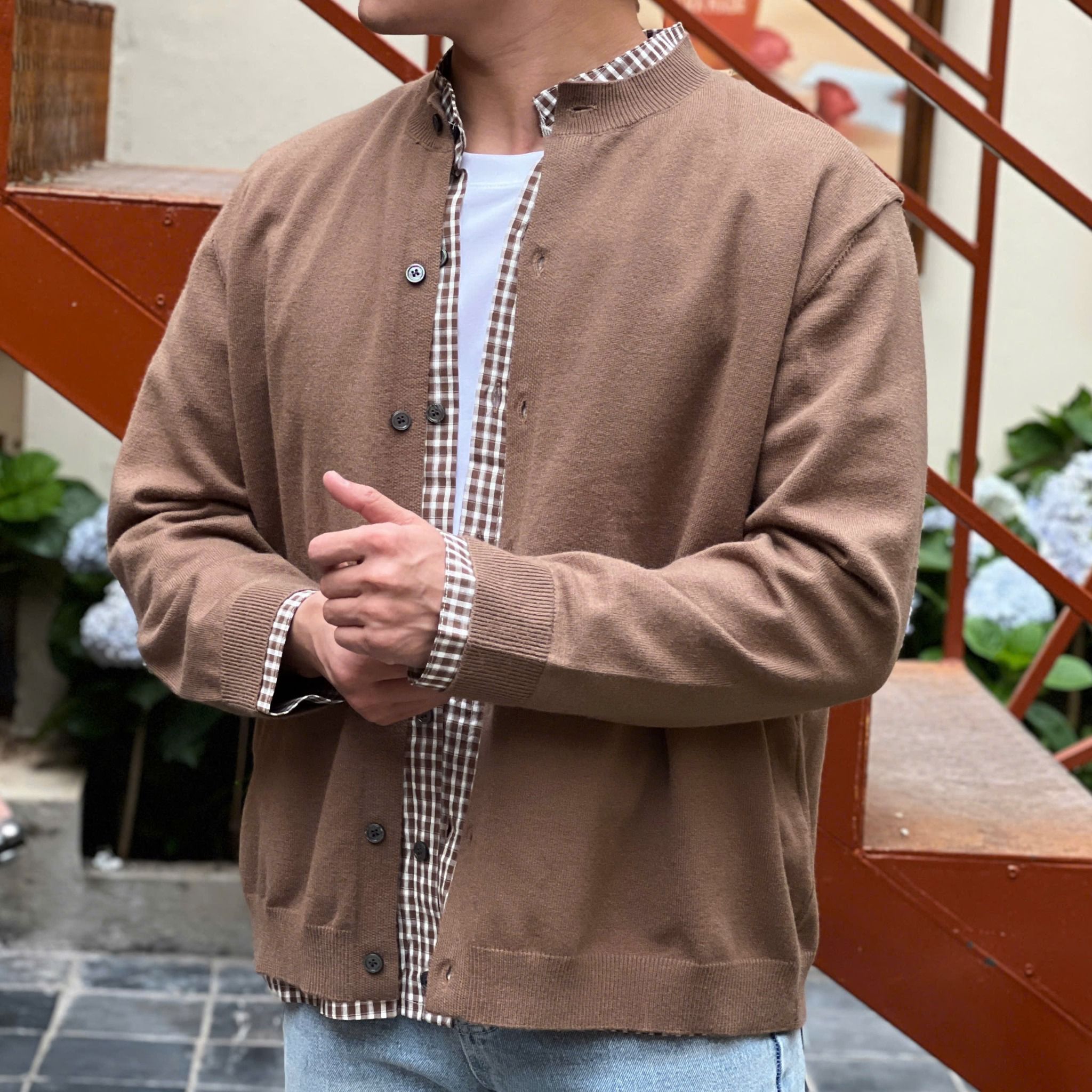  [ẢNH THẬT] Áo Khoác Cardigan Nam Phối Cổ M053 