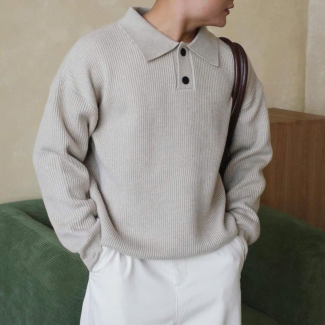  [ẢNH THẬT] Polo Len Dài Tay Nam Trơn B1201 