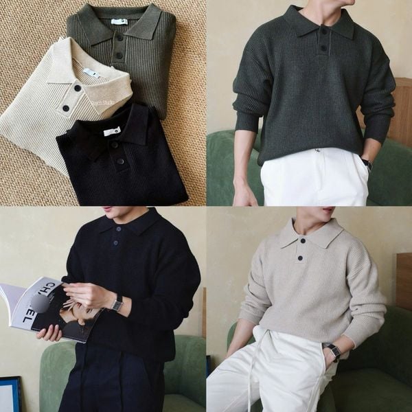  [ẢNH THẬT] Polo Len Dài Tay Nam Trơn B1201 