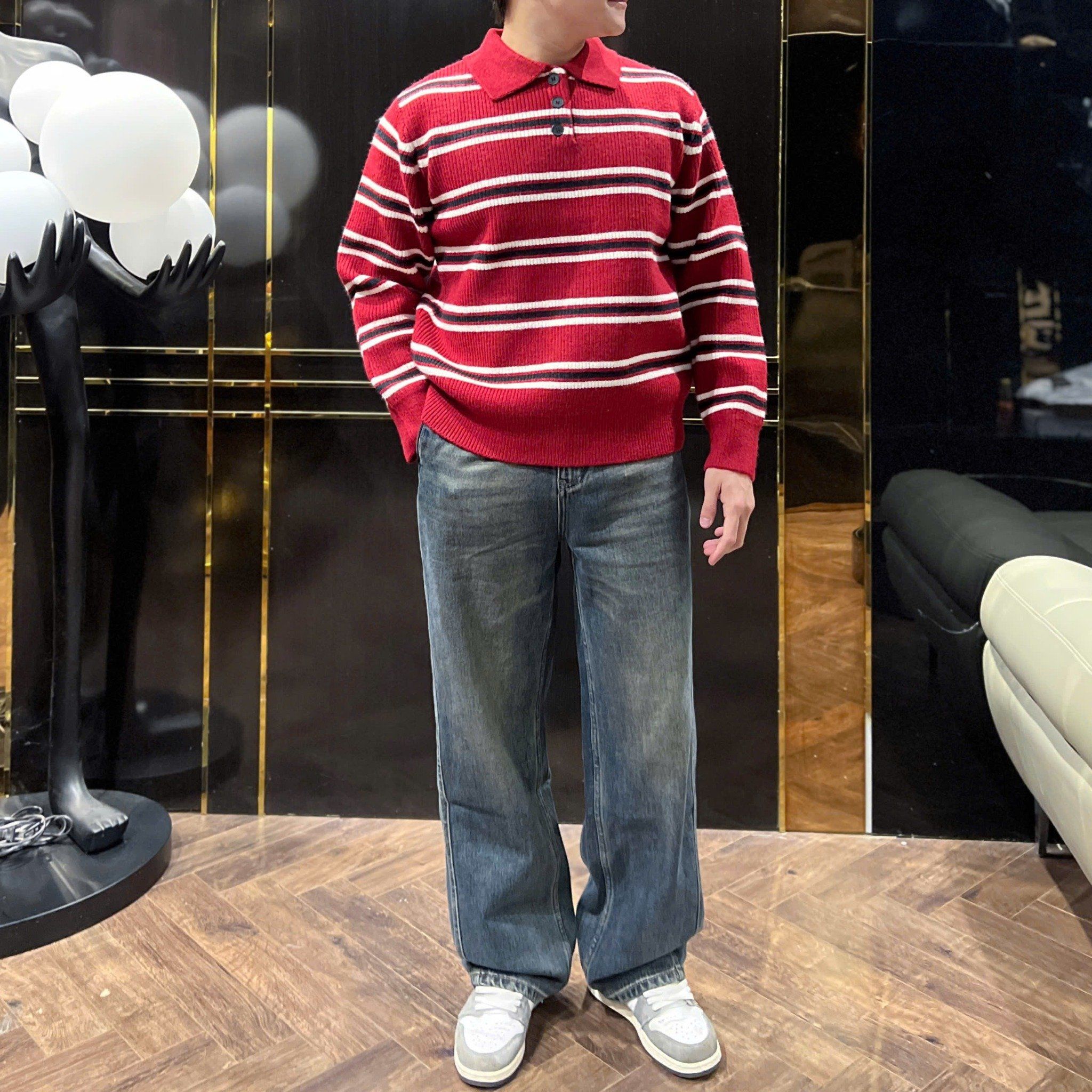  [ẢNH THẬT] Quần Jean Suông Trơn Xanh Đậm Loang N8071 