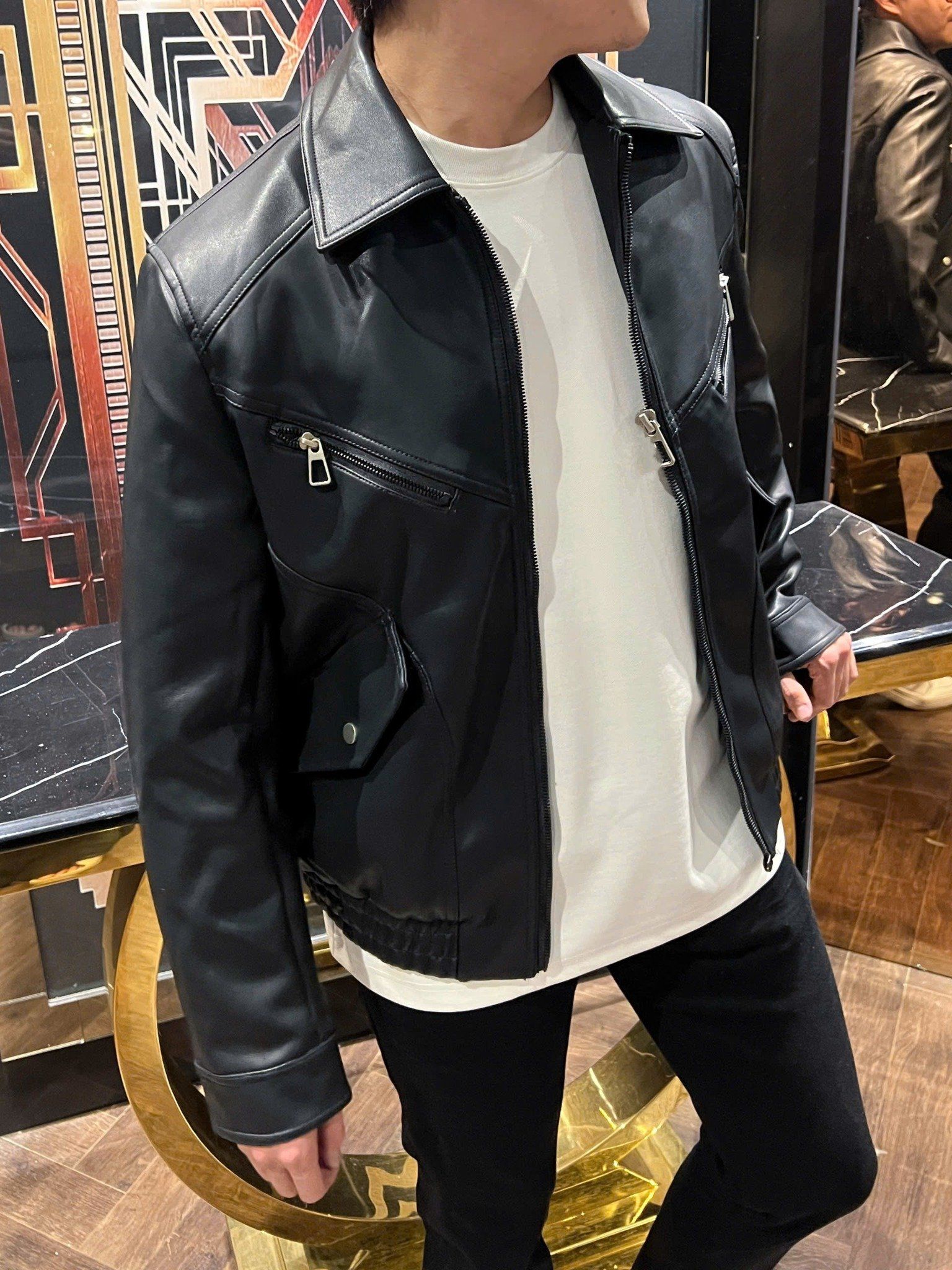  [ẢNH THẬT] Áo Khoác Da Nam Phối Khoá Ngực 897 