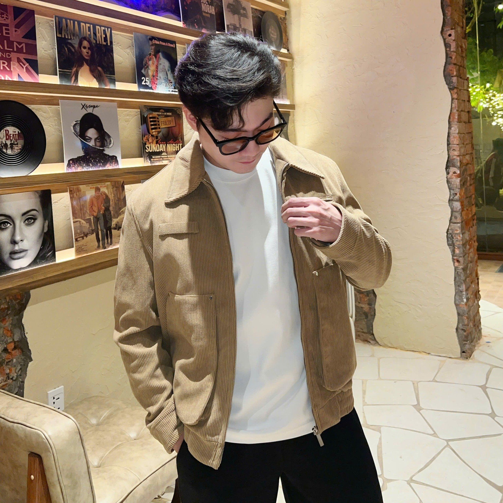  [ẢNH THẬT] Áo Khoác Nhung Dài Tay Nam Túi Ngựa Khoá Kéo 892 