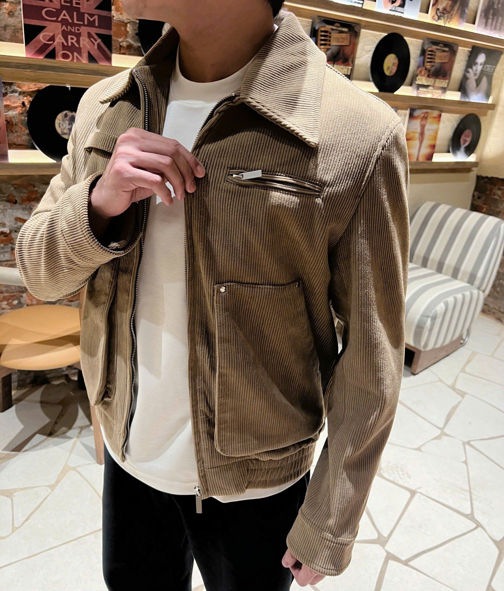  [ẢNH THẬT] Áo Khoác Nhung Dài Tay Nam Túi Ngựa Khoá Kéo 892 