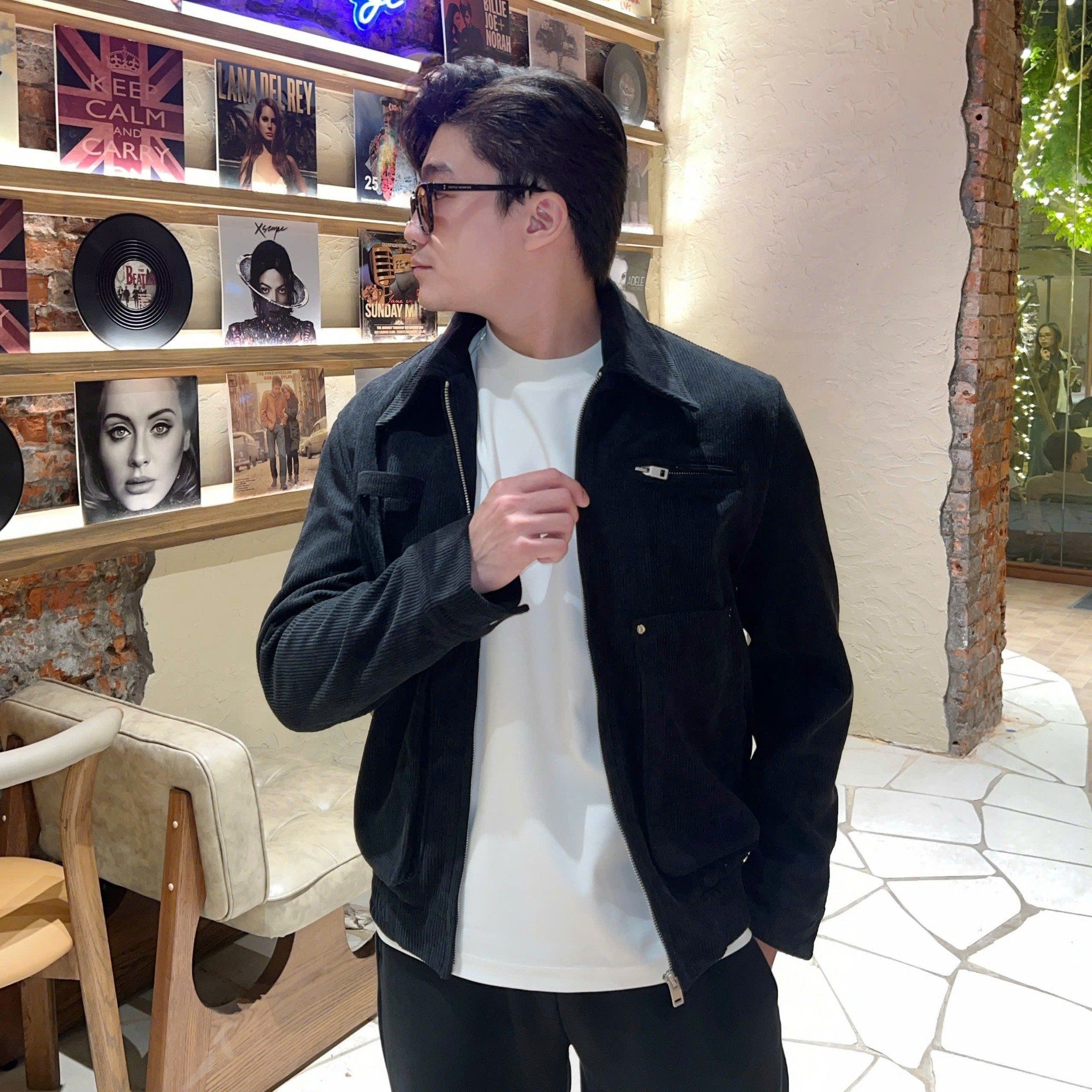  [ẢNH THẬT] Áo Khoác Nhung Dài Tay Nam Túi Ngựa Khoá Kéo 892 