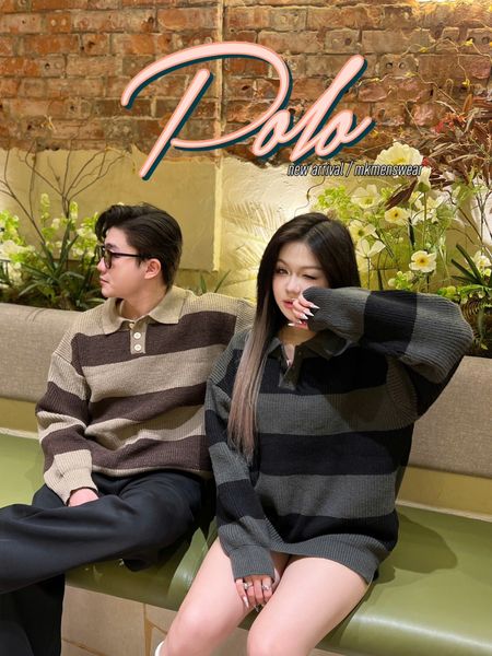  [ẢNH THẬT] Polo Len Dài Tay Nam Nữ Kẻ Ngang 8066 