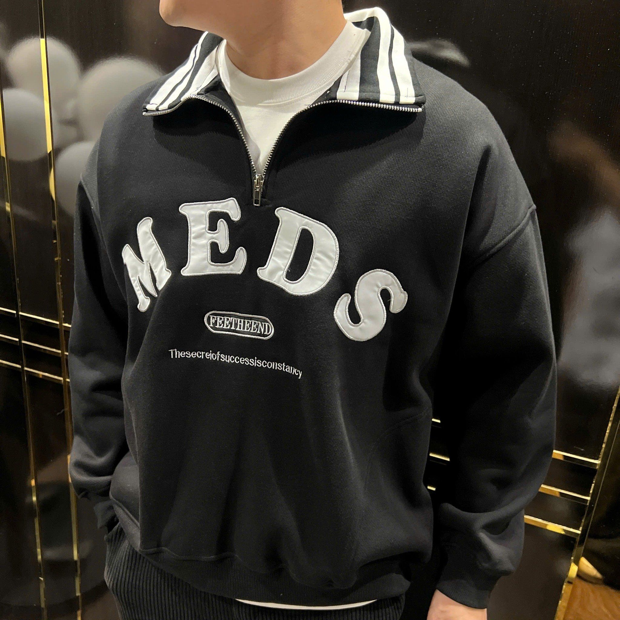  [ẢNH THẬT] Áo Dài Tay Nỉ Nam Nữ Thêu Chữ MEDS 3396 