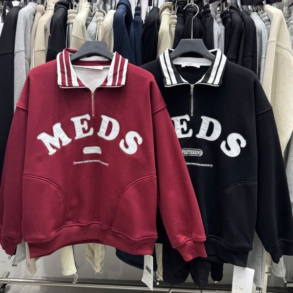  [ẢNH THẬT] Áo Dài Tay Nỉ Nam Nữ Thêu Chữ MEDS 3396 