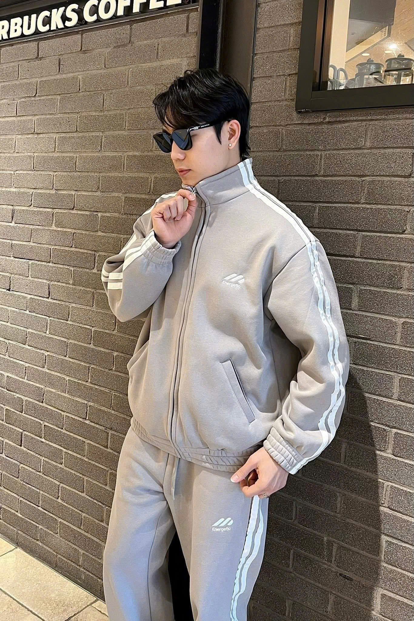  [ẢNH THẬT] Bộ Nỉ Nam Sọc Tay Khoá Kéo Logo Thêu 3253 