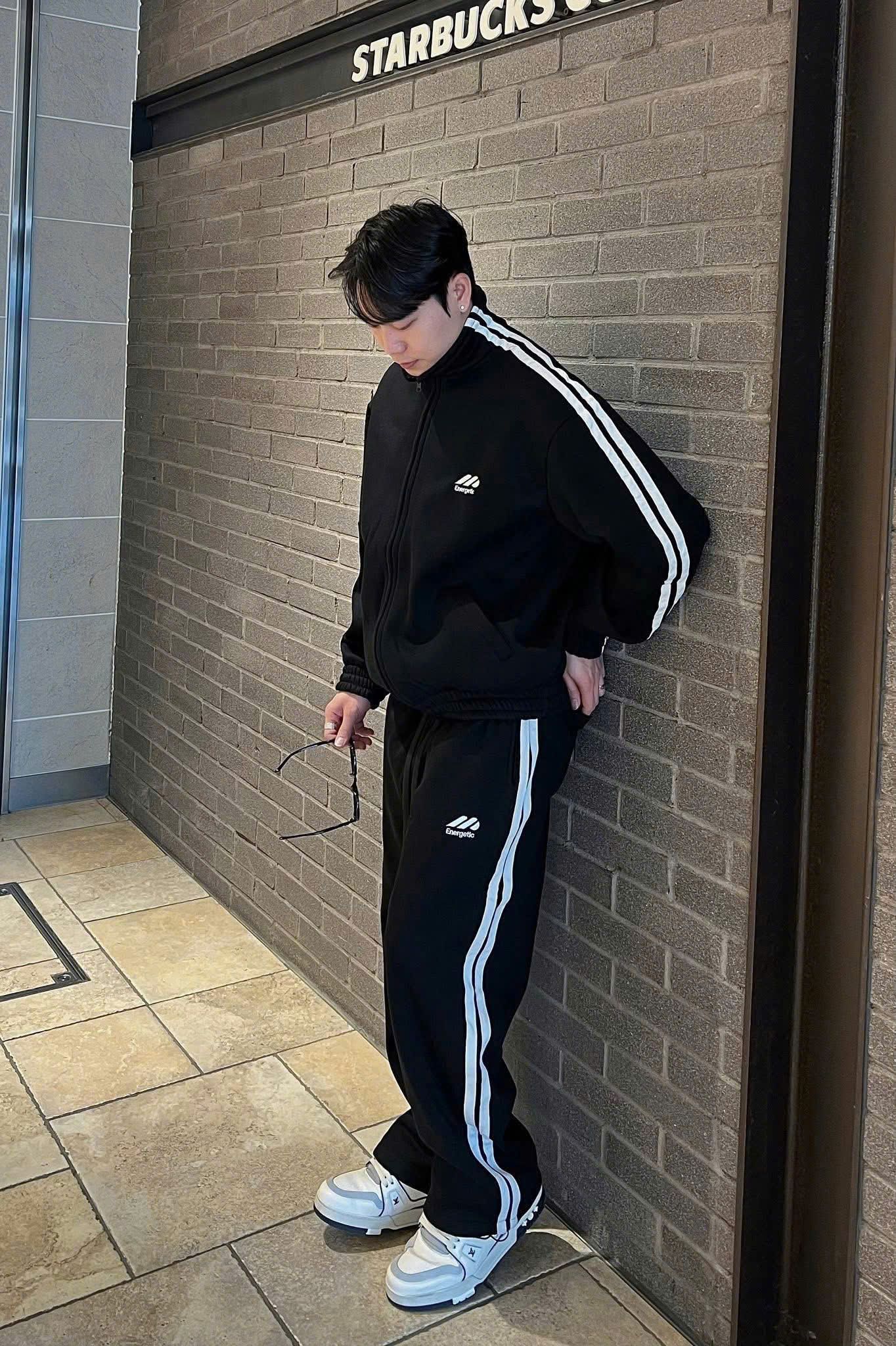  [ẢNH THẬT] Bộ Nỉ Nam Sọc Tay Khoá Kéo Logo Thêu 3253 