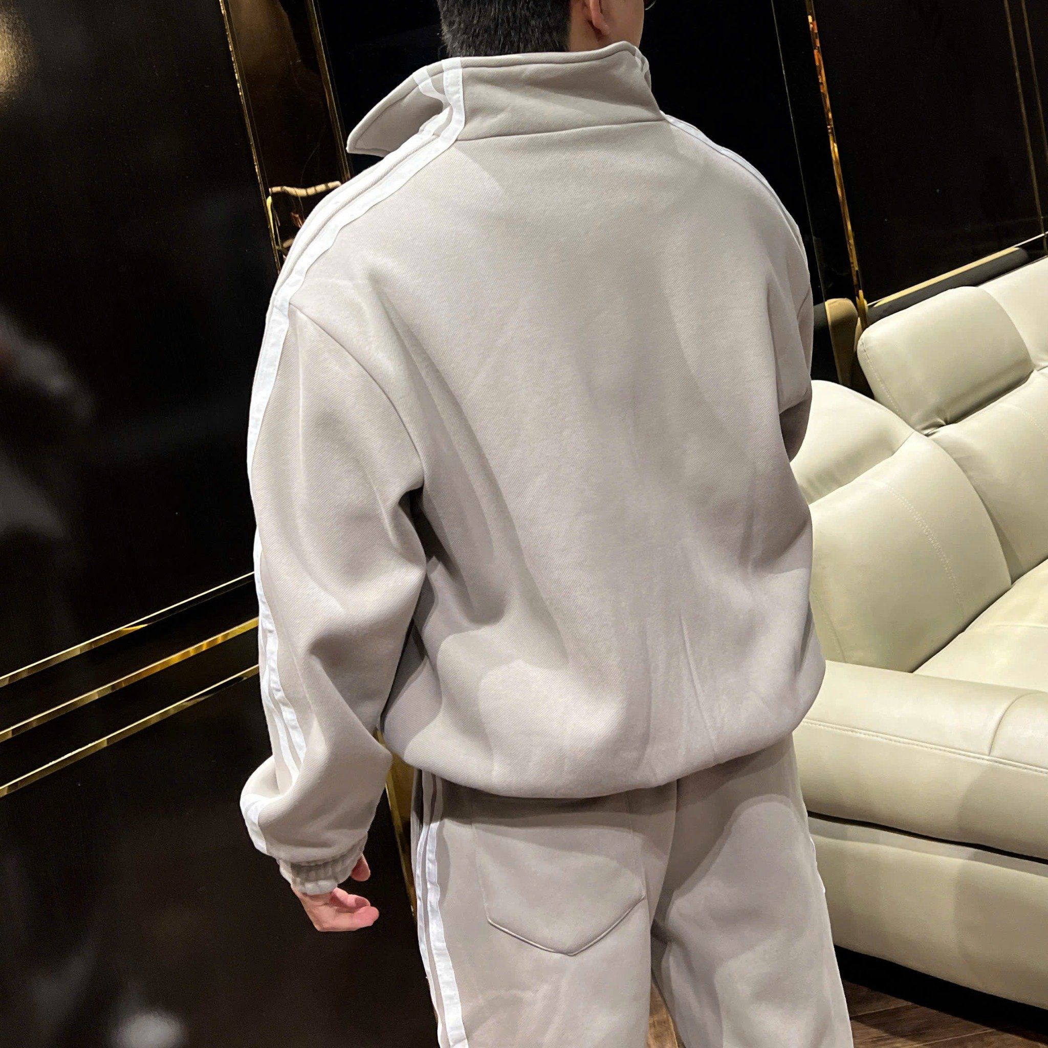  [ẢNH THẬT] Bộ Nỉ Nam Sọc Tay Khoá Kéo Logo Thêu 3253 