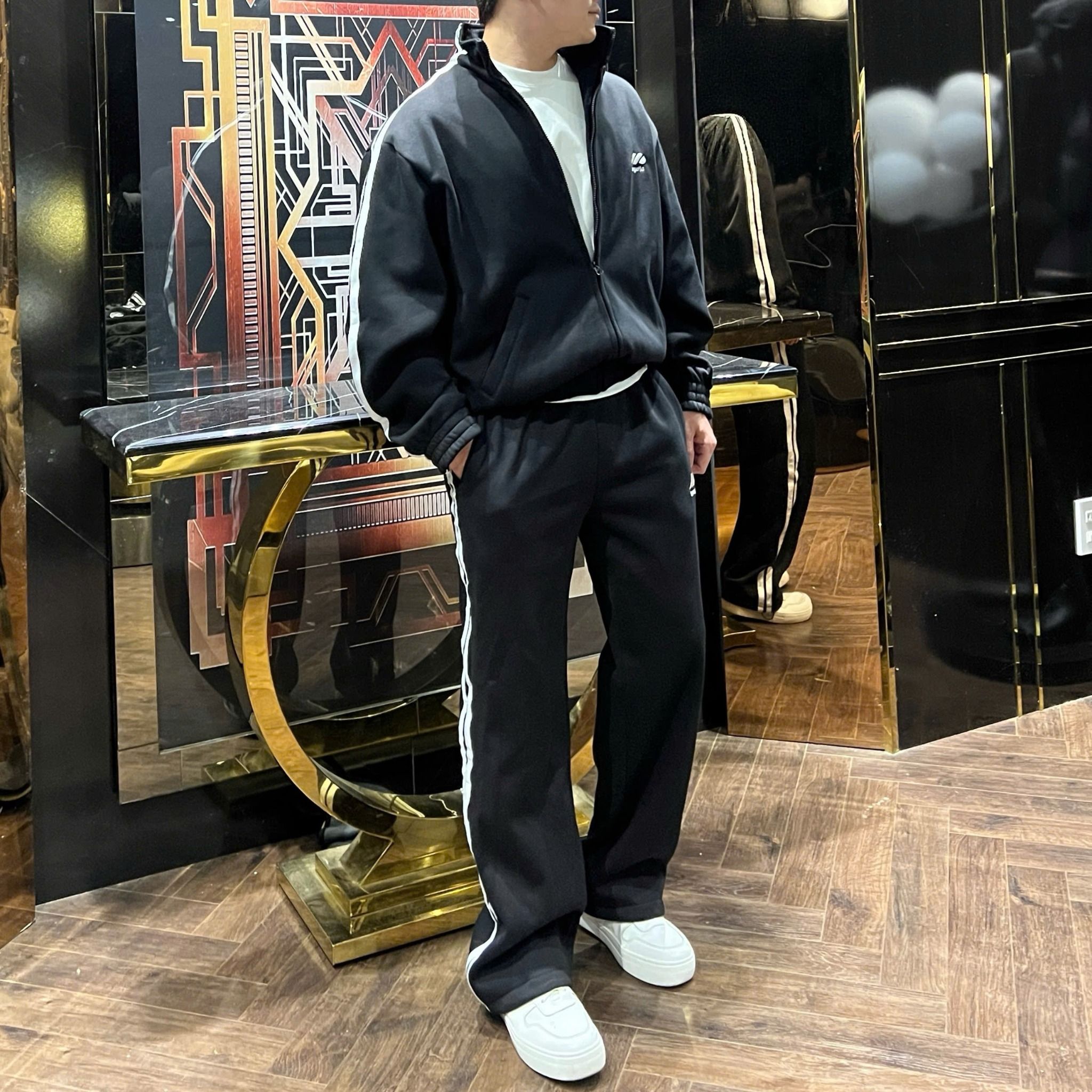  [ẢNH THẬT] Bộ Nỉ Nam Sọc Tay Khoá Kéo Logo Thêu 3253 