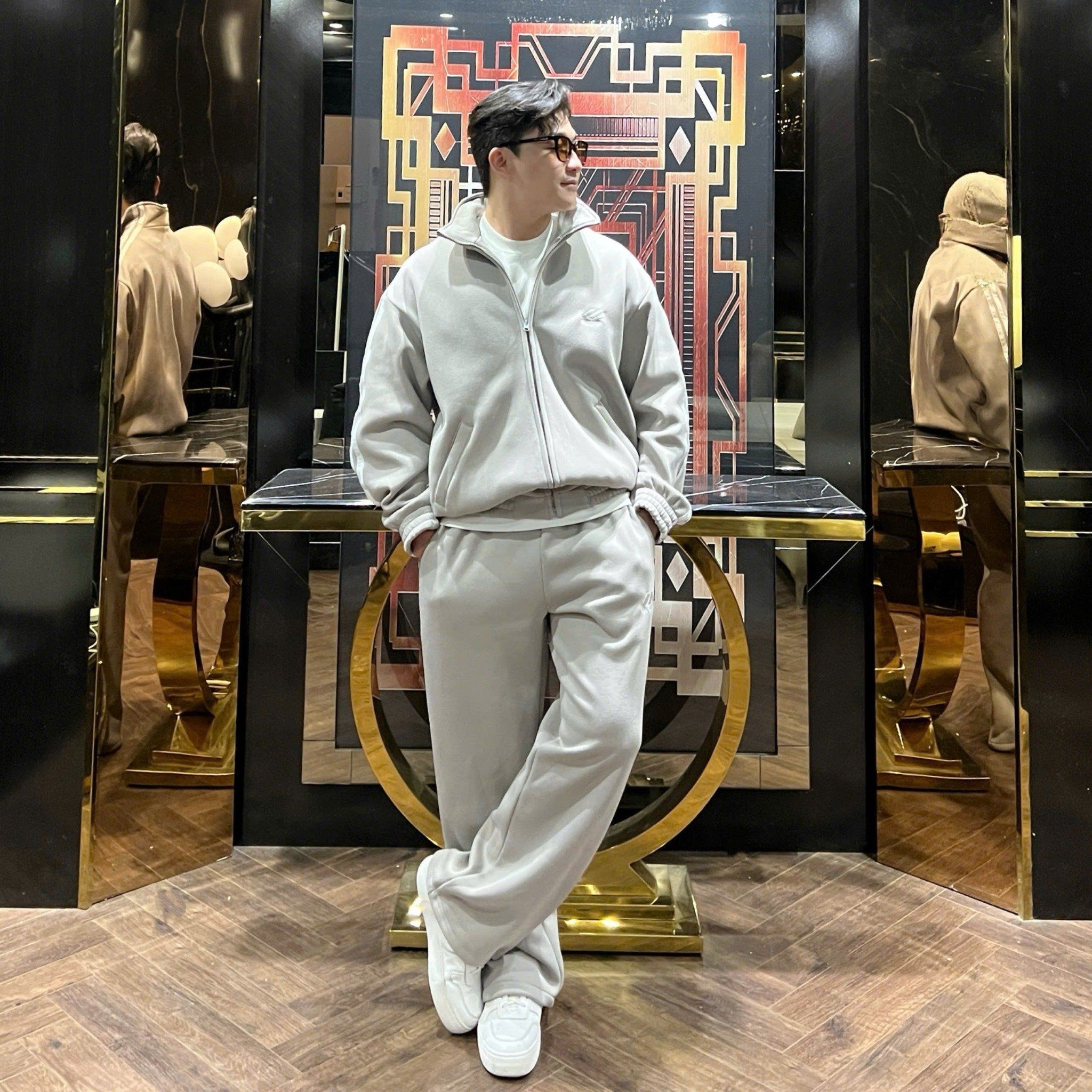  [ẢNH THẬT] Bộ Nỉ Nam Sọc Tay Khoá Kéo Logo Thêu 3253 