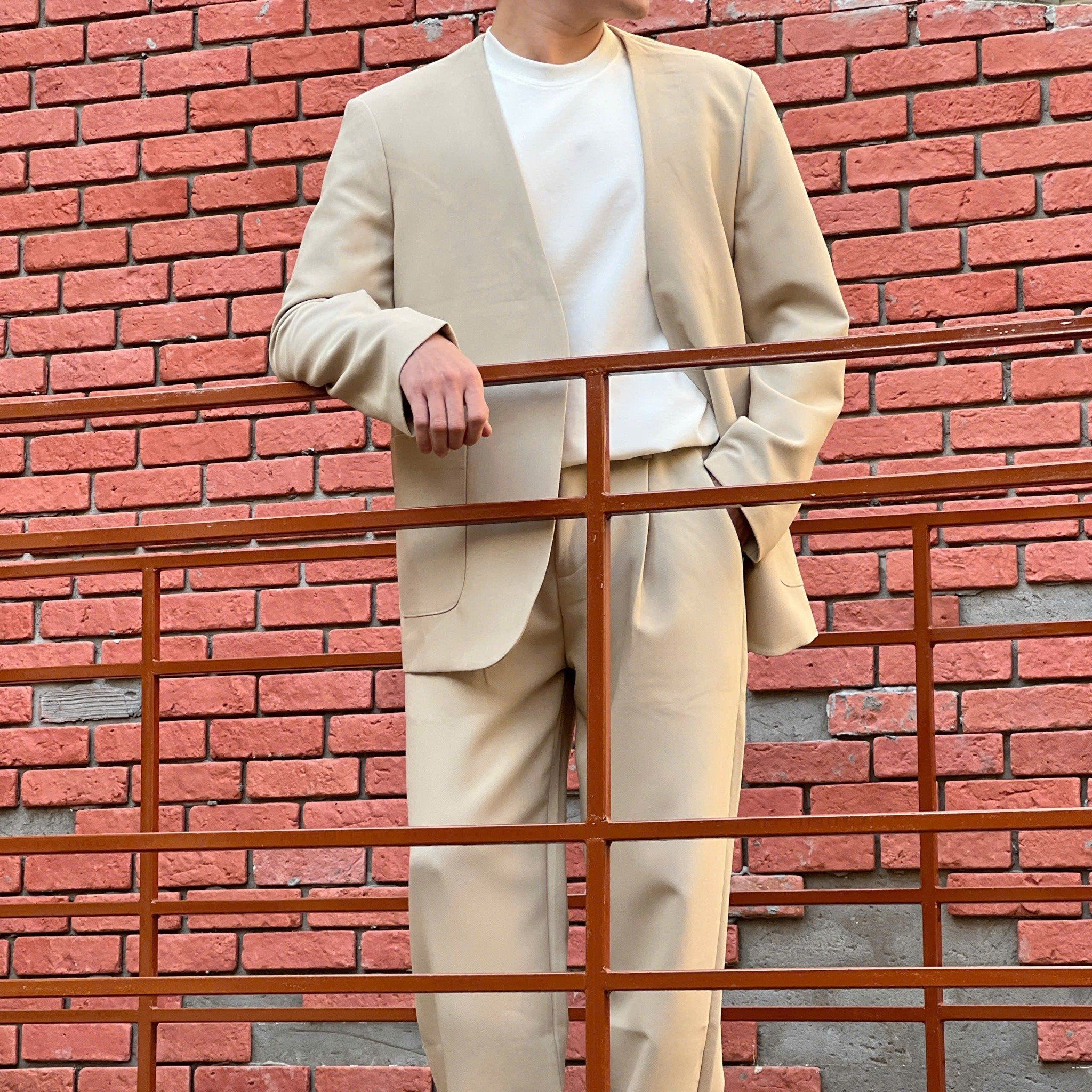  [ẢNH THẬT] Set Blazer Nam Dáng Hàn Trơn Không Vạt 8863 