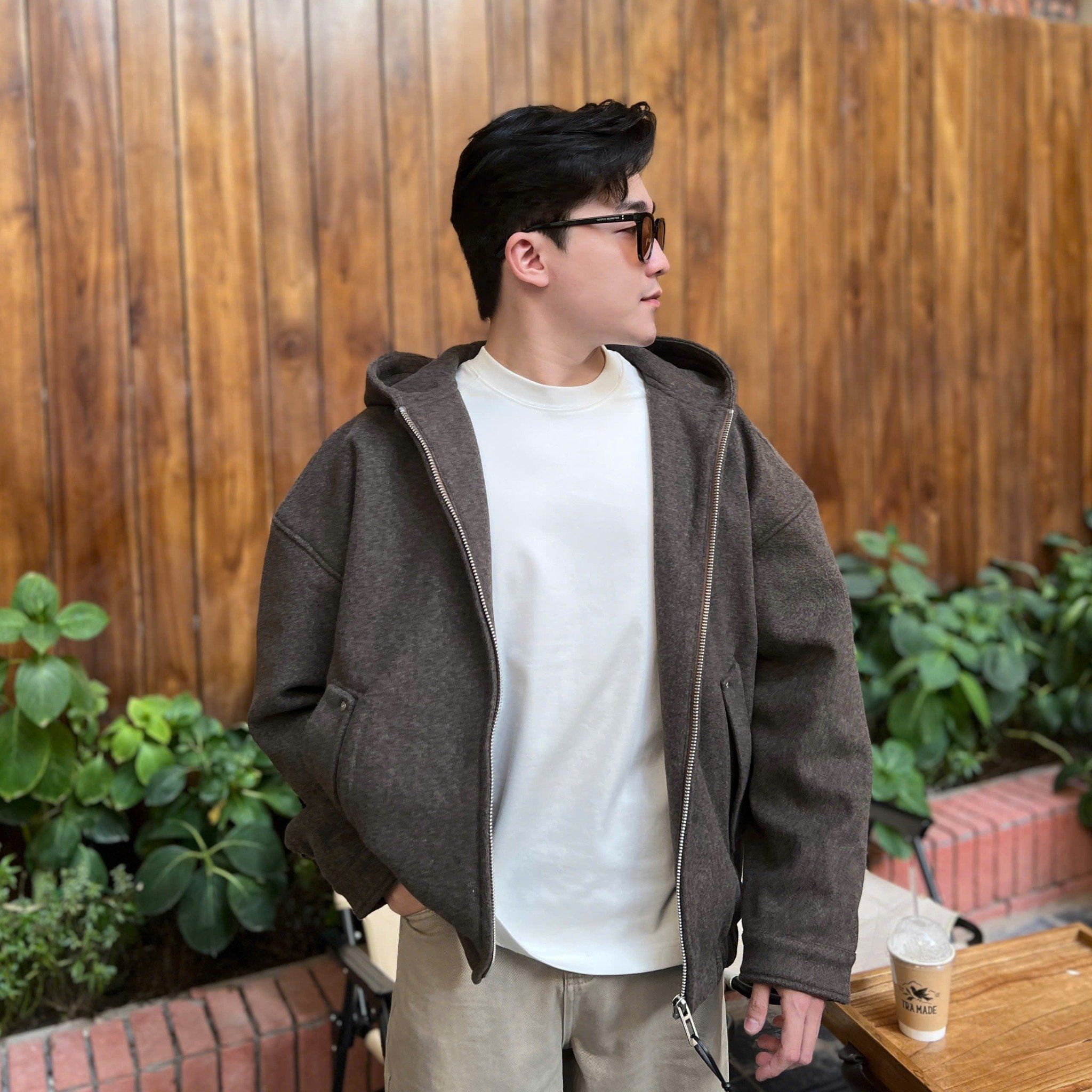  [ẢNH THẬT] Áo Khoác Nam khoá Kéo Có Mũ Trơn 25226 