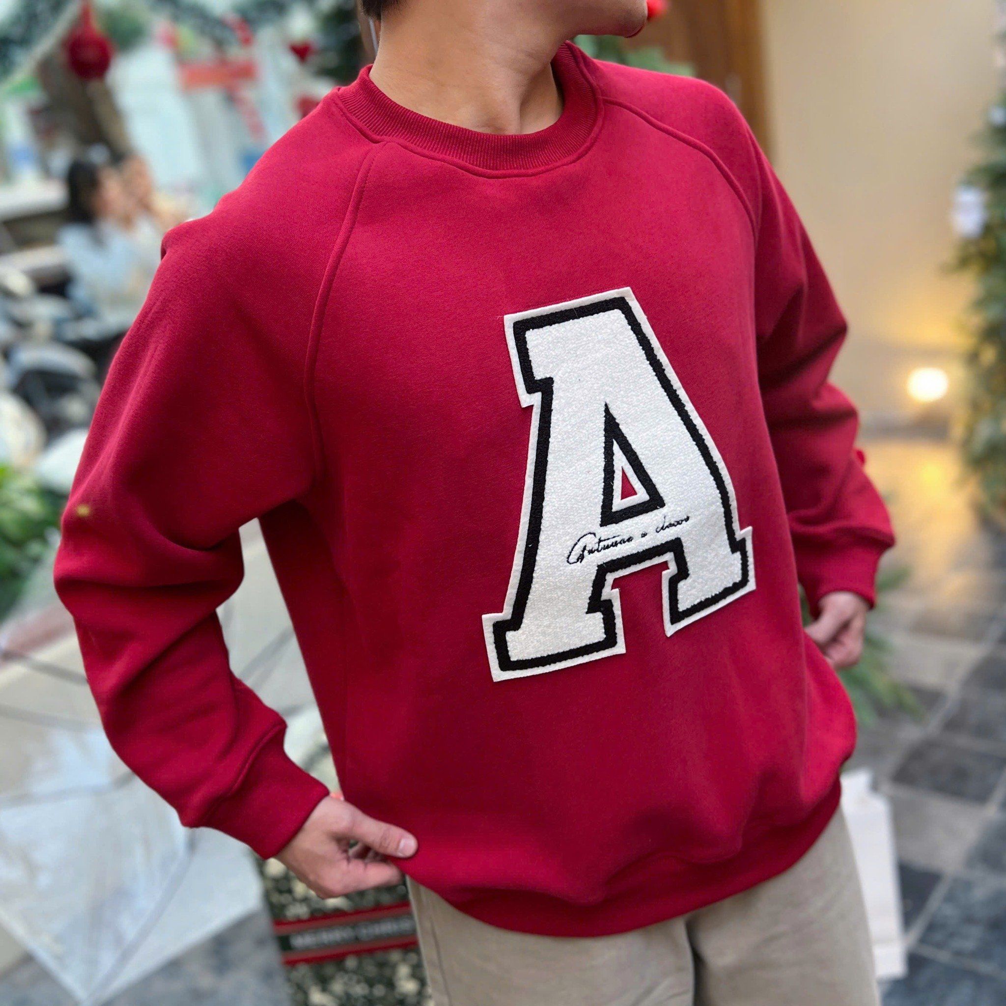  [ẢNH THẬT] Áo Dài Tay Nỉ Nam Nữ Thêu Chữ A 3090 