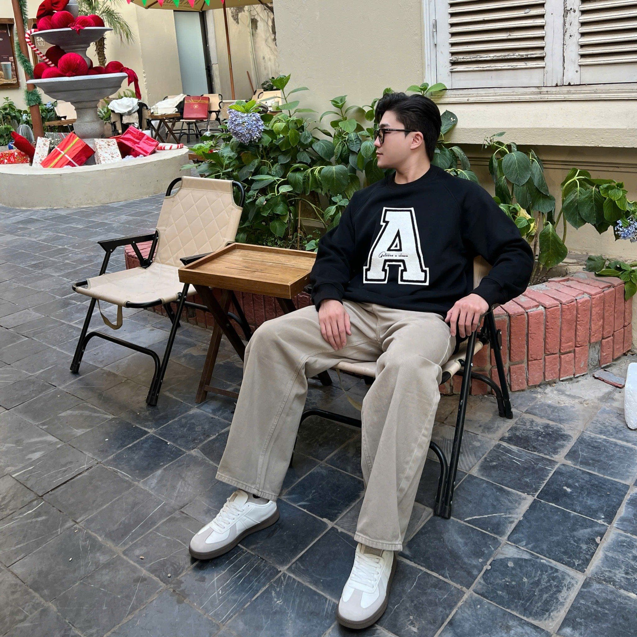  [ẢNH THẬT] Áo Dài Tay Nỉ Nam Nữ Thêu Chữ A 3090 