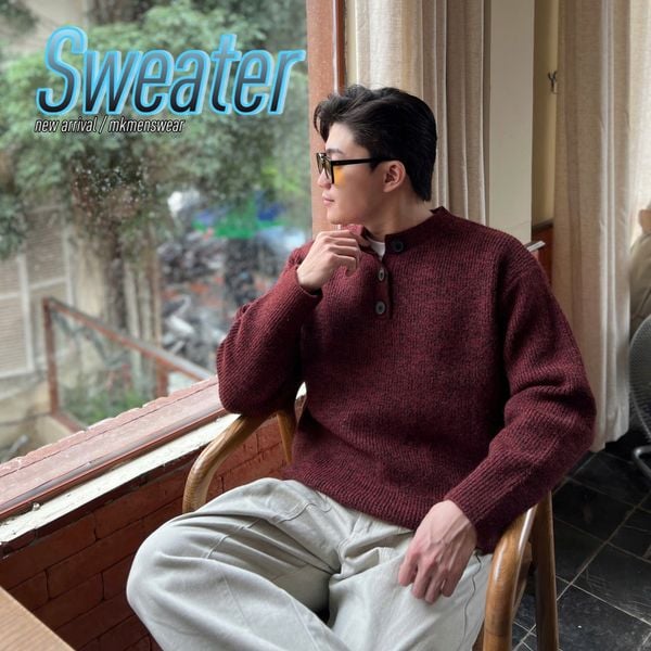  [ẢNH THẬT] Áo Len Dài Tay Nam Nữ Cúc Cổ Trơn 6626 