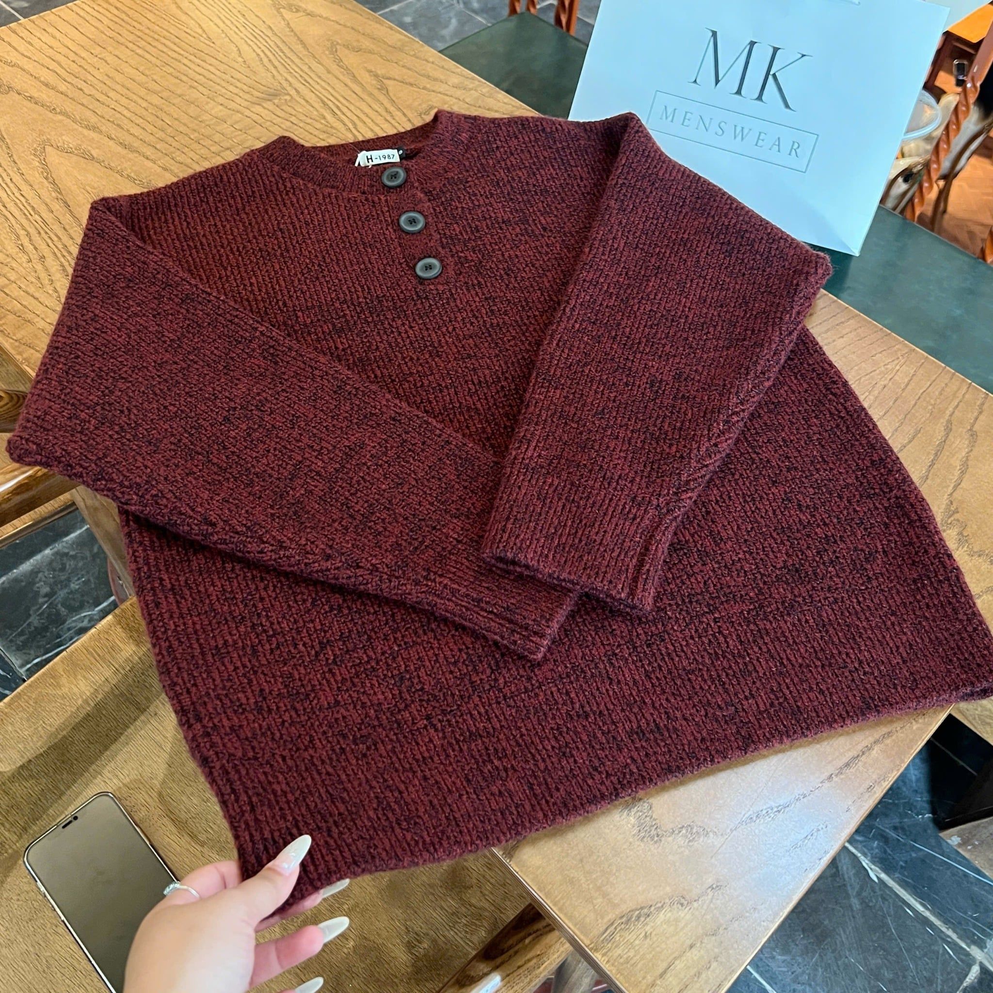  [ẢNH THẬT] Áo Len Dài Tay Nam Nữ Cúc Cổ Trơn 6626 