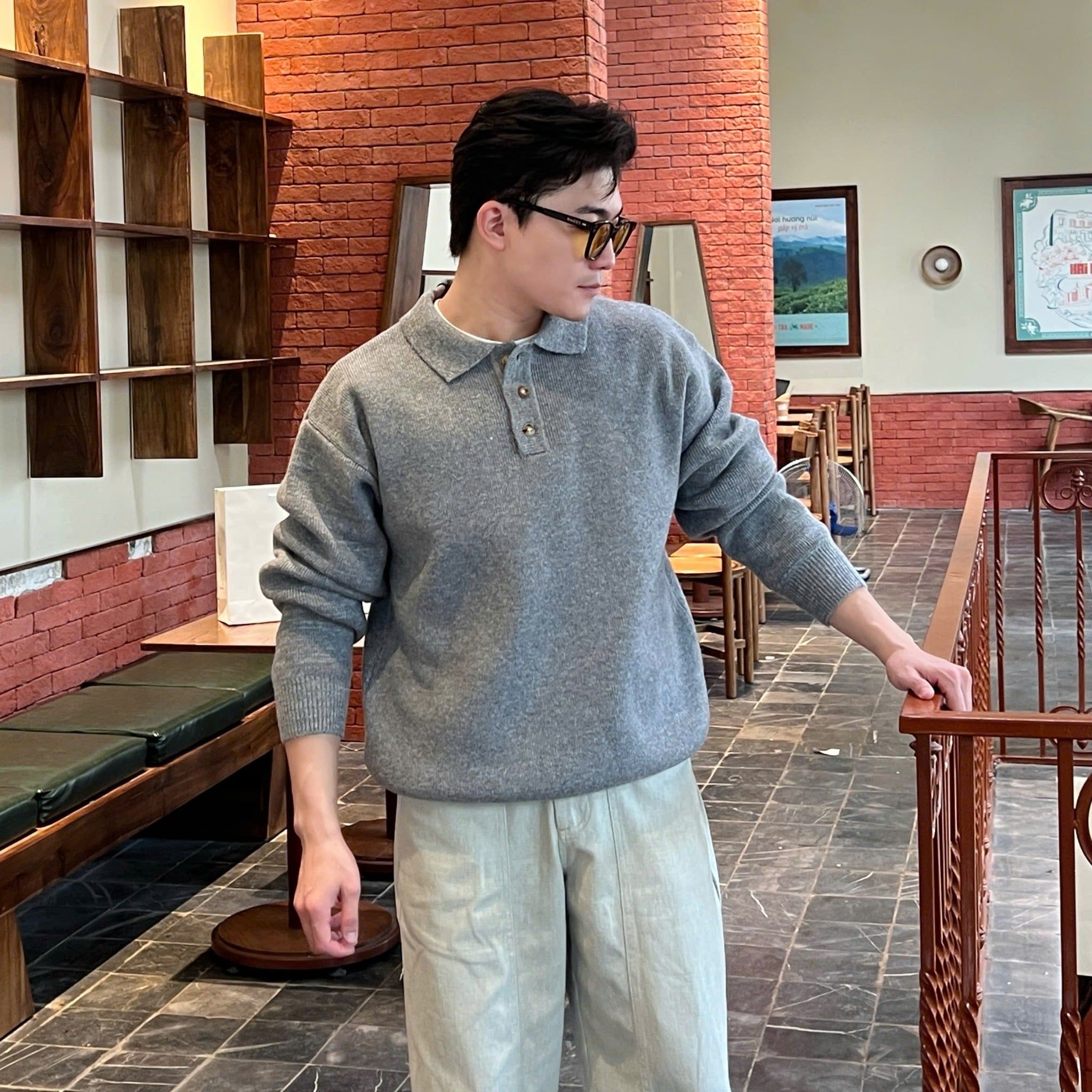  [ẢNH THẬT] Polo Len Dài Tay Nam Trơn M6750 