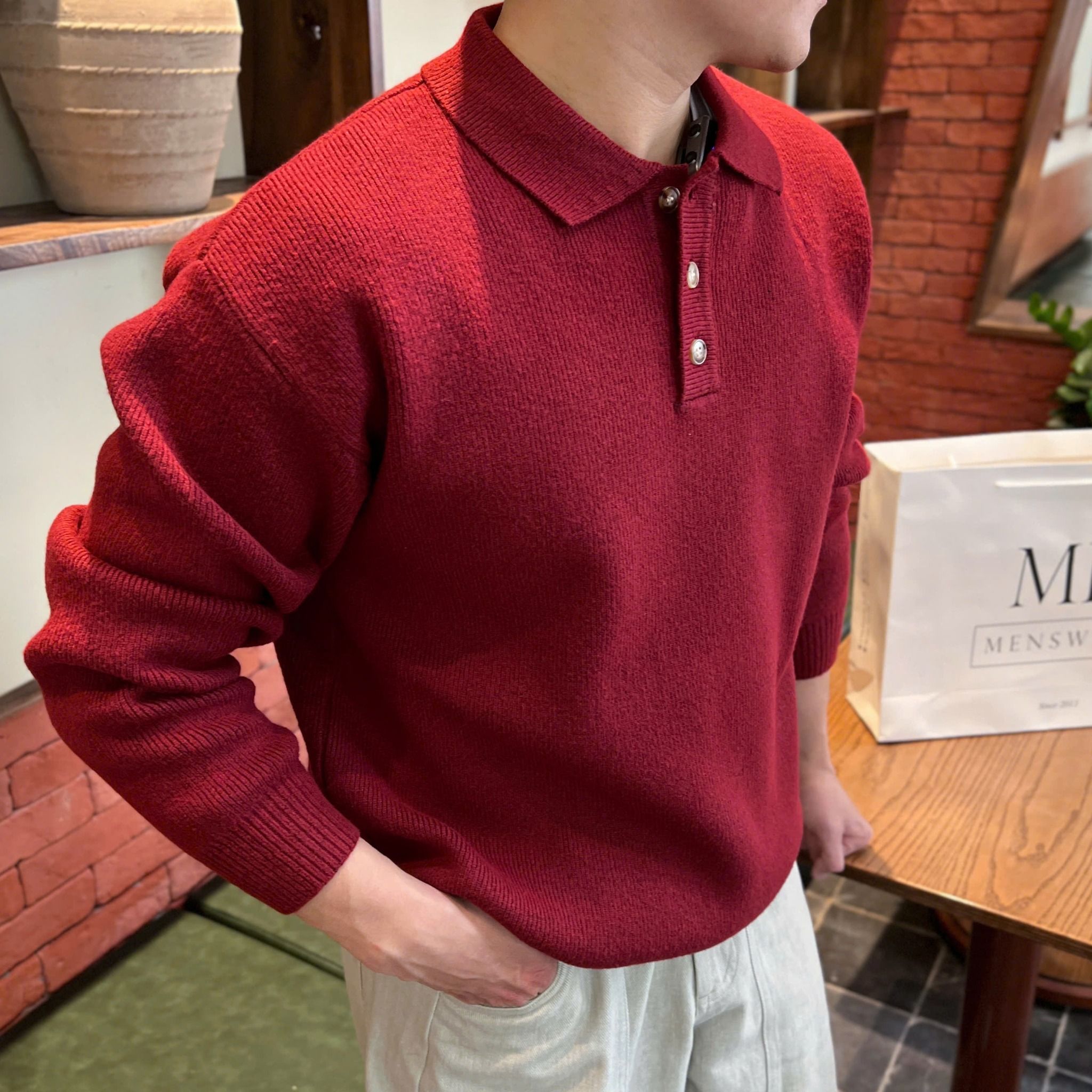  [ẢNH THẬT] Polo Len Dài Tay Nam Trơn M6750 