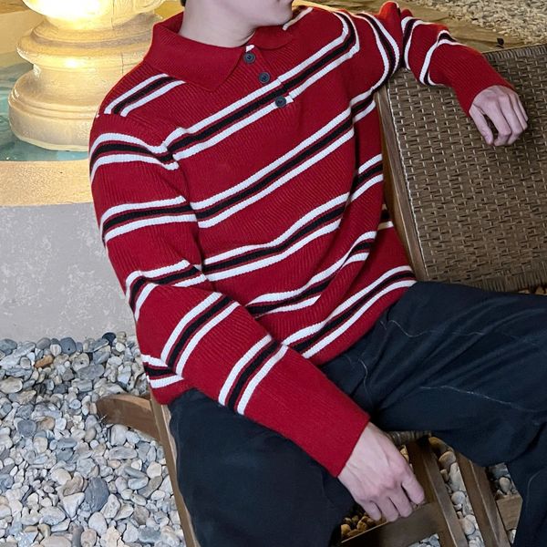  [ẢNH THẬT] Polo Len Dài Tay Nam Nữ Kẻ Ngang Nhỏ 612 