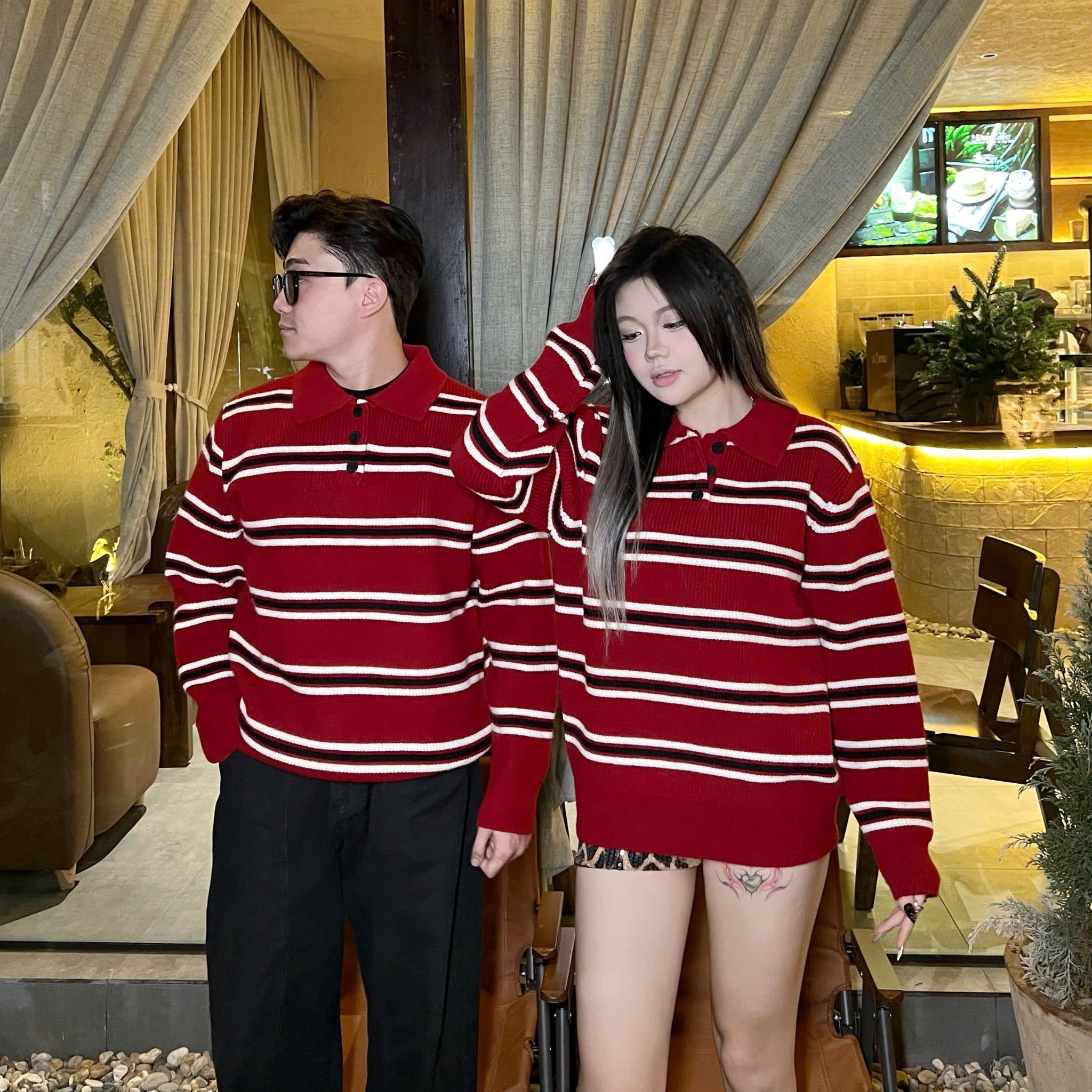  [ẢNH THẬT] Polo Len Dài Tay Nam Nữ Kẻ Ngang Nhỏ 612 