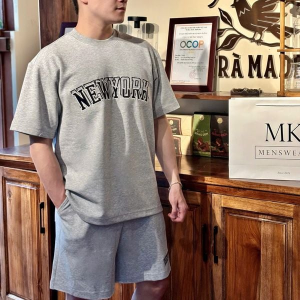  [ẢNH THẬT] Bộ Nỉ Ngắn Tay Nam Thêu Logo Chữ NY 3567 