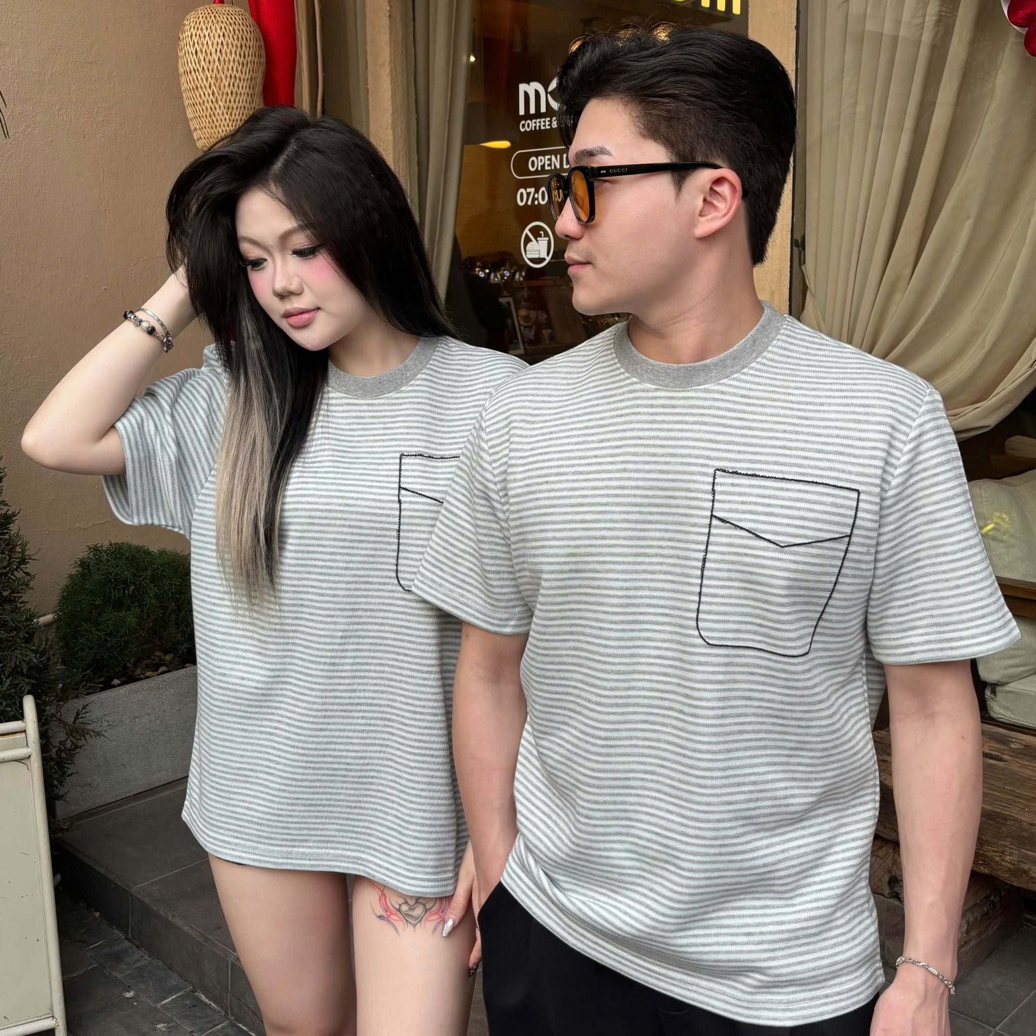  [ẢNH THẬT] Áo Phông Ngắn Tay Nam Nữ Kẻ Ngang T9119 