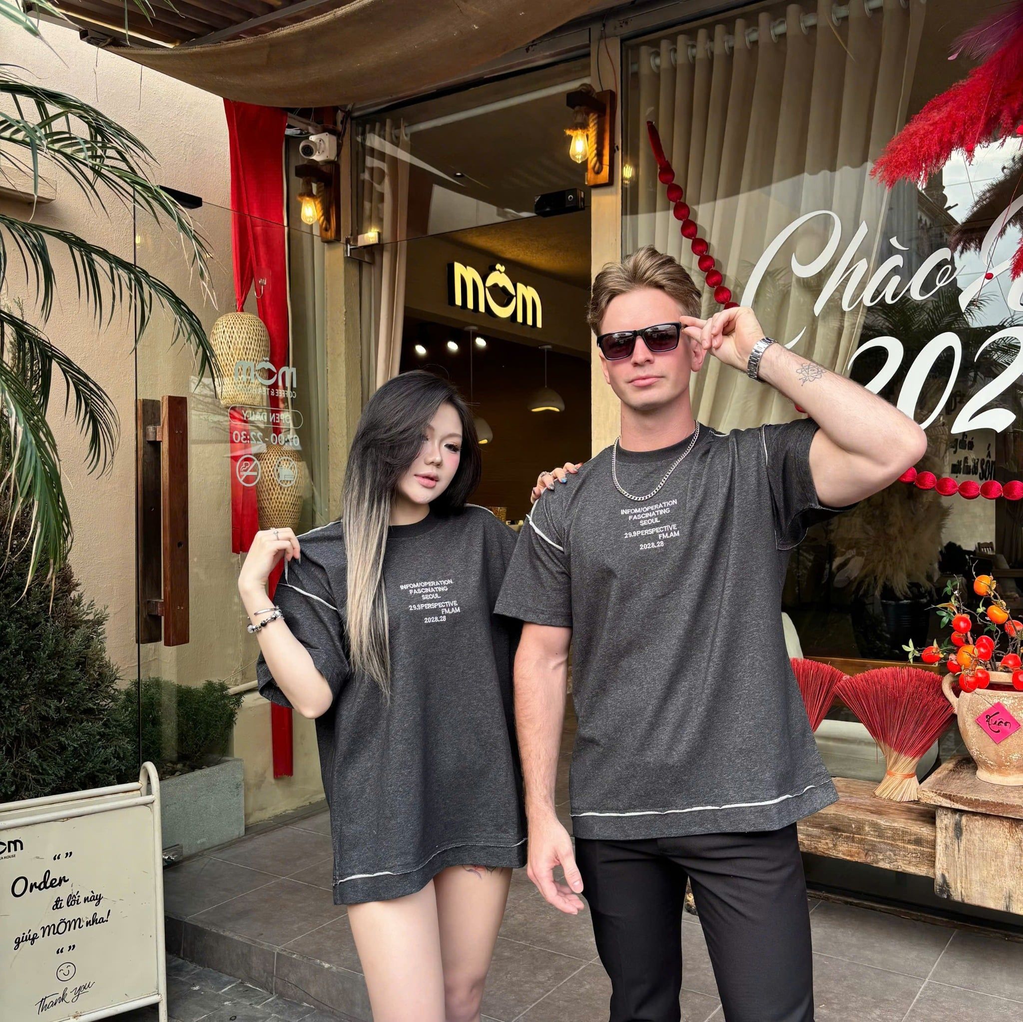  [ẢNH THẬT] Áo Phông Ngắn Tay Nam Nữ In Chữ Ngực Nhỏ Phối WASH 6651 