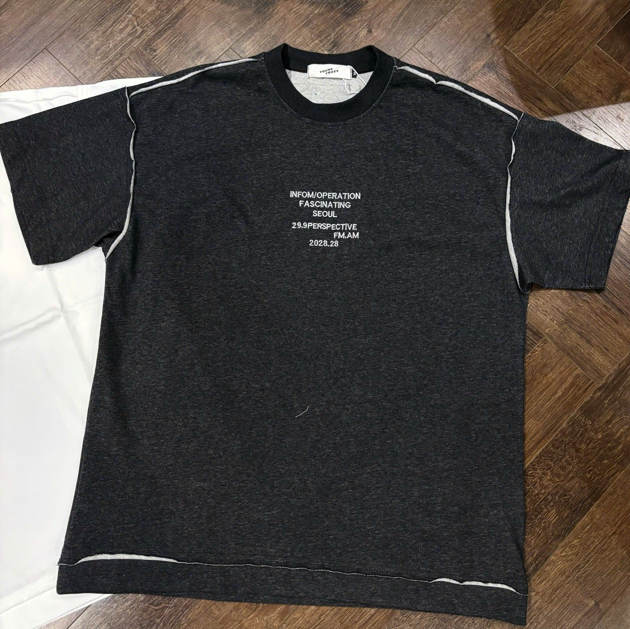  [ẢNH THẬT] Áo Phông Ngắn Tay Nam Nữ In Chữ Ngực Nhỏ Phối WASH 6651 