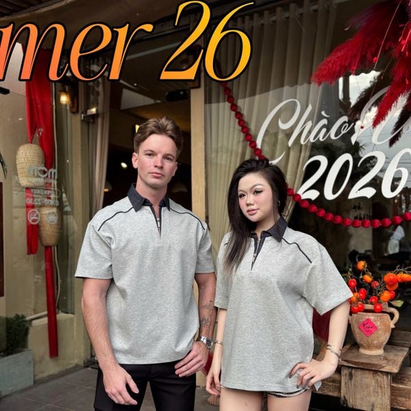  [ẢNH THẬT] Polo Ngắn Tay Nam Nữ Cổ Denim Phối Khoá 8055 