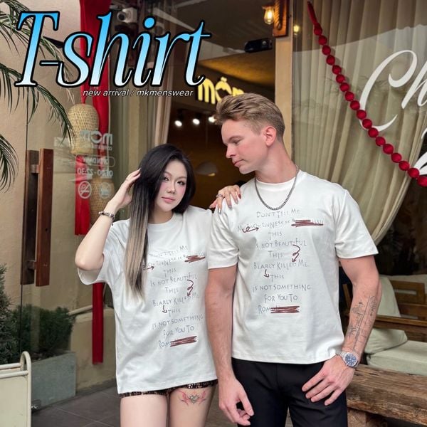  [ẢNH THẬT] Áo Phông Ngắn Tay Nam Nữ Phối Chữ Mũi Tên T9299 