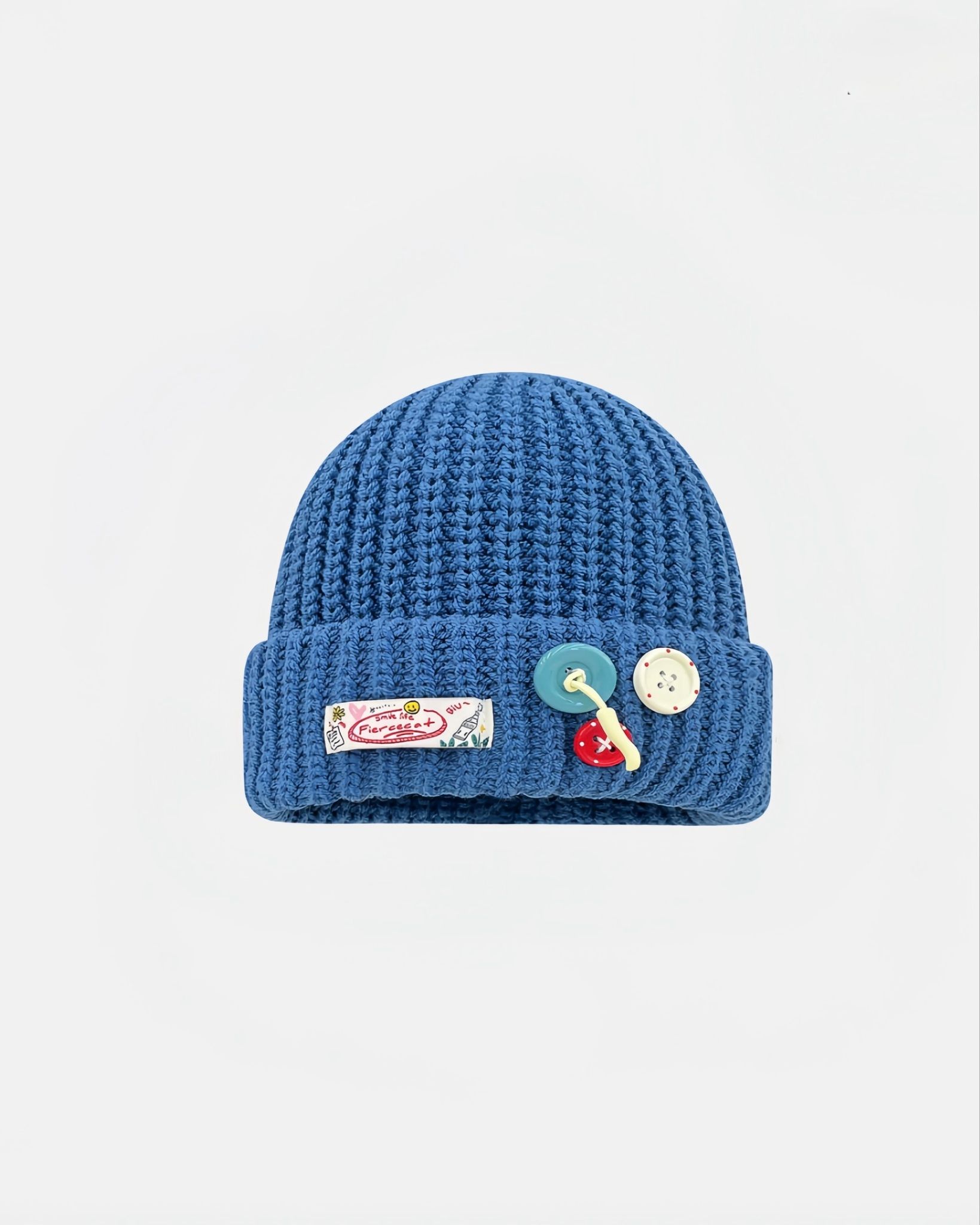  WOOLEN BUTTONS BEANIE BLUE 